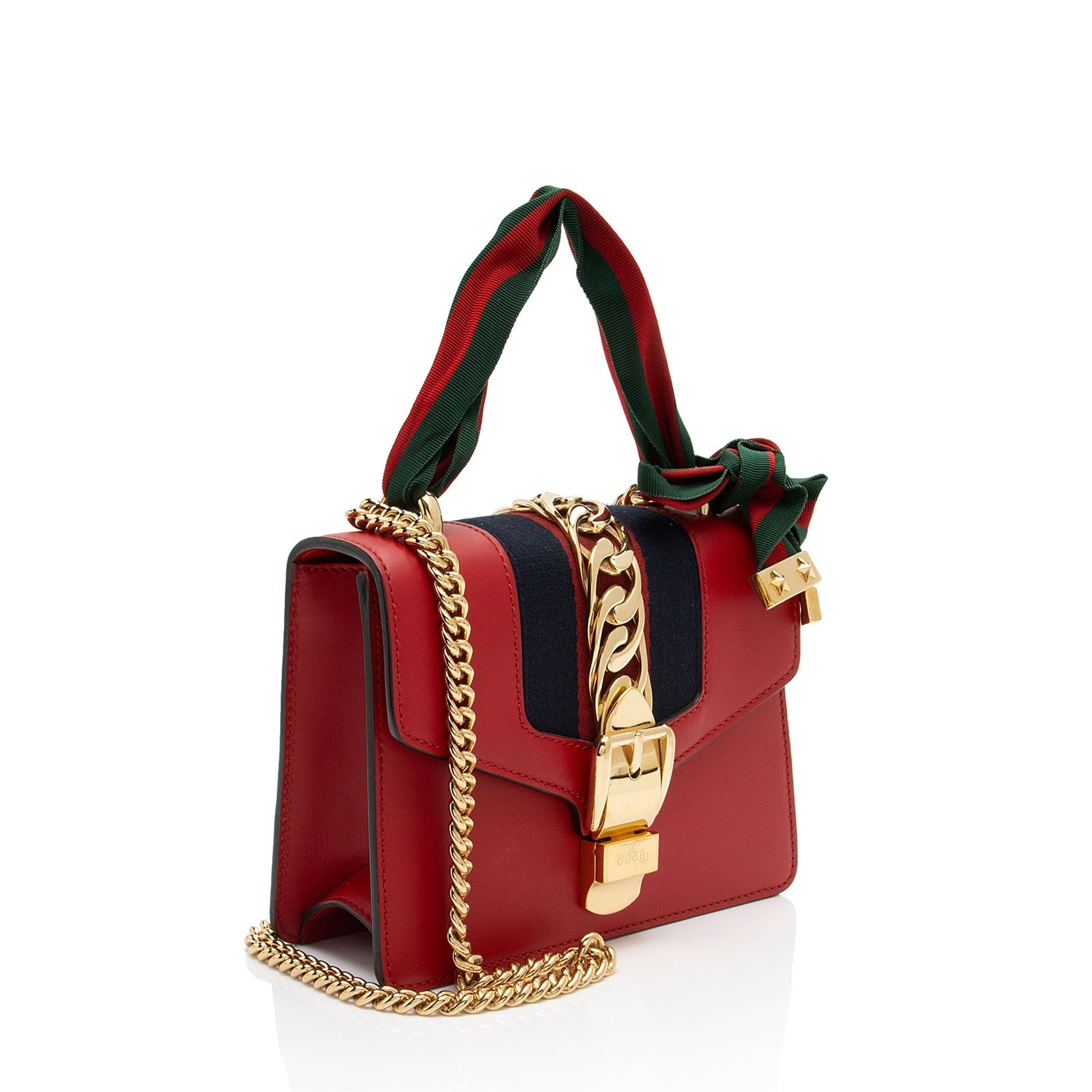 Gucci Sylvie Chain Leather Nylon Red Mini Shoulder Bag