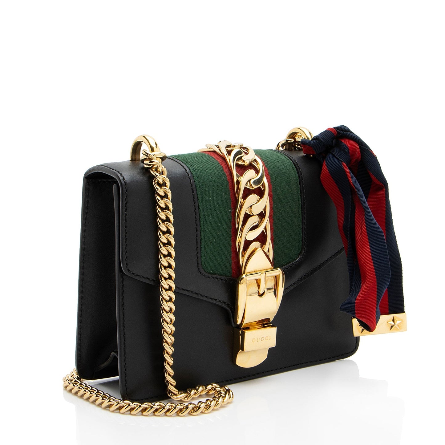 Gucci Sylvie Chain SHF-c7rwM9 Leather Nylon Black Mini Shoulder Bag