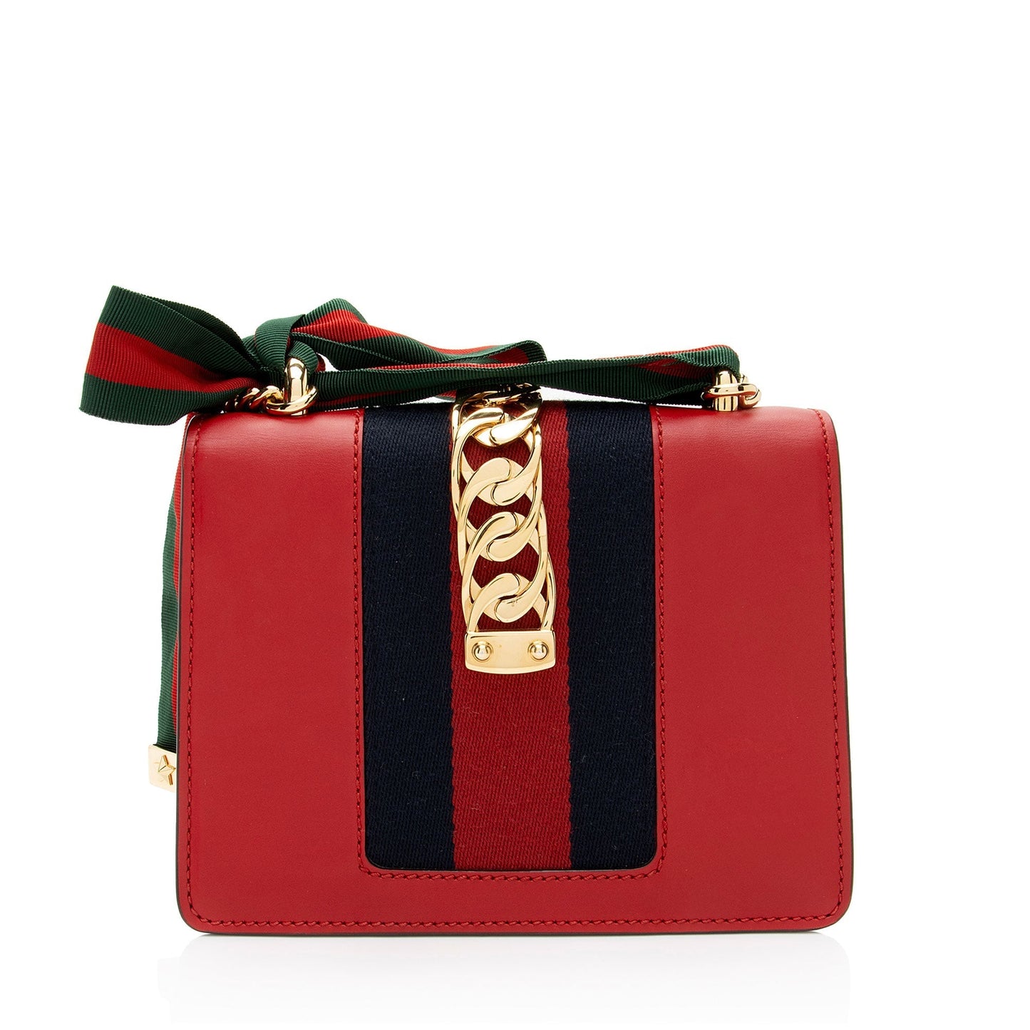 Gucci Sylvie Chain Leather Nylon Red Mini Shoulder Bag Chain Bag