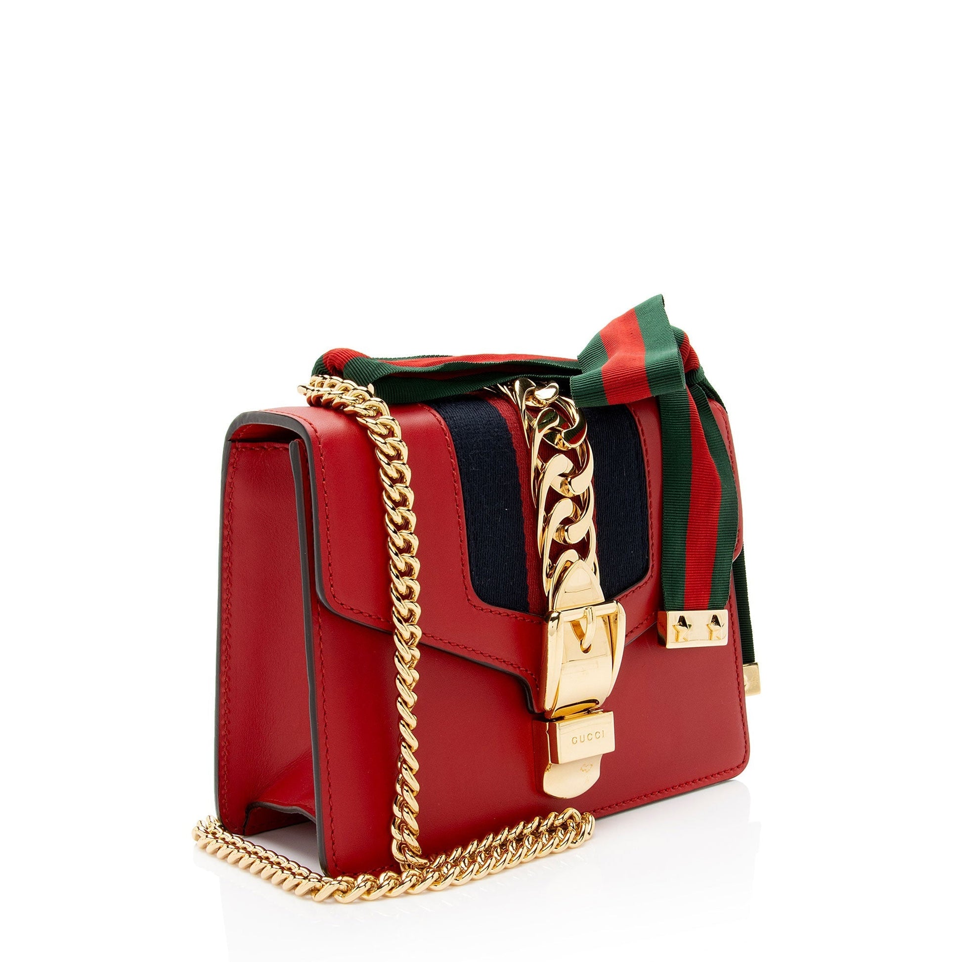 Gucci Sylvie Chain Leather Nylon Red Mini Shoulder Bag Chain Bag