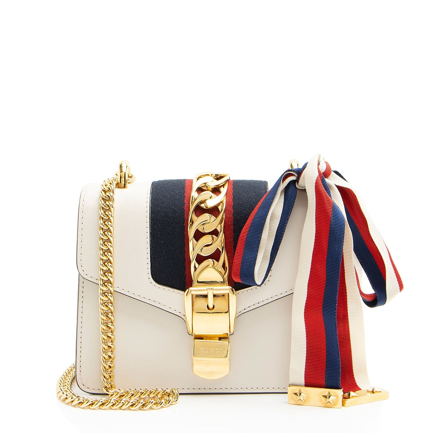 Gucci Sylvie Chain Leather Nylon White Mini Shoulder Bag