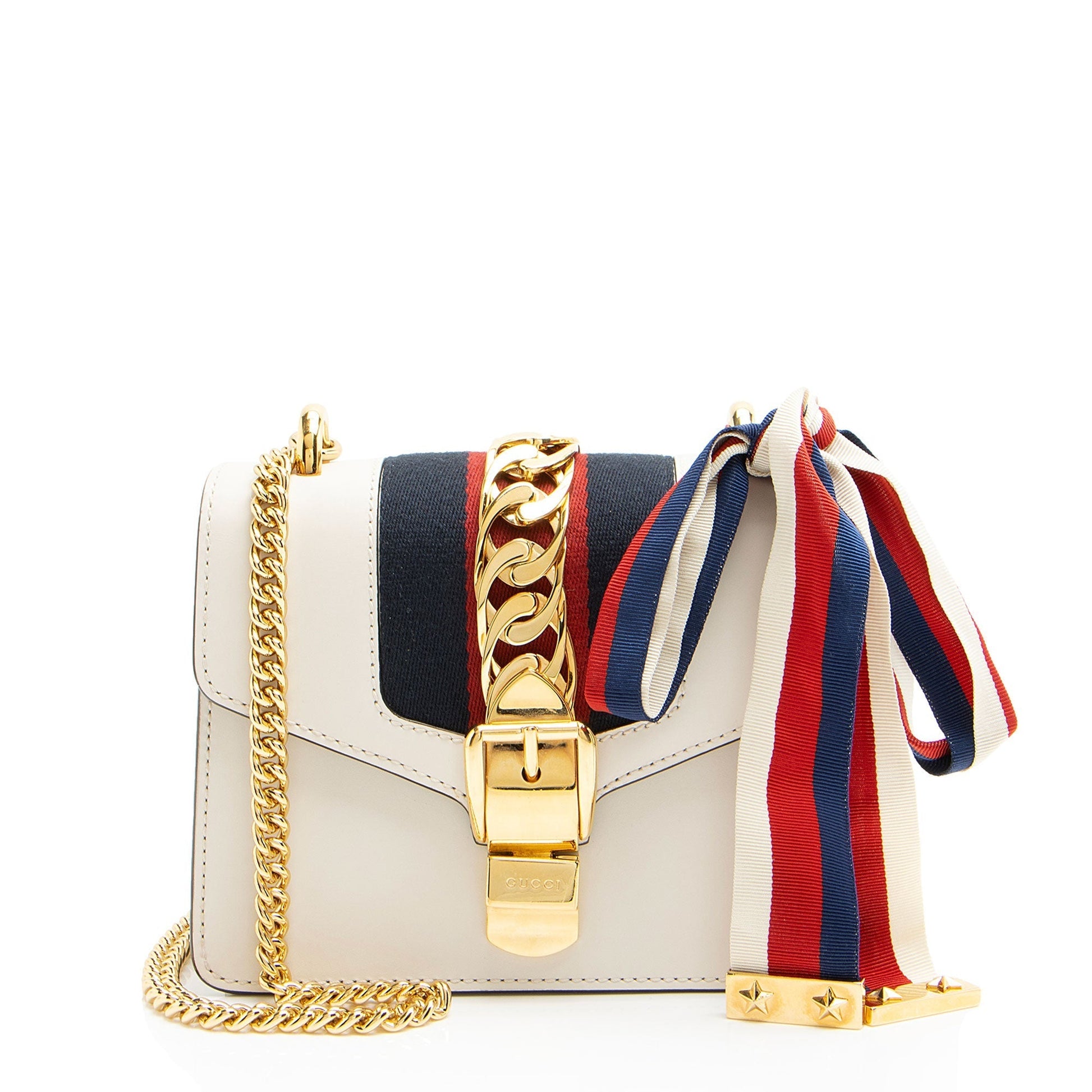 Gucci Sylvie Chain Leather Nylon White Mini Shoulder Bag