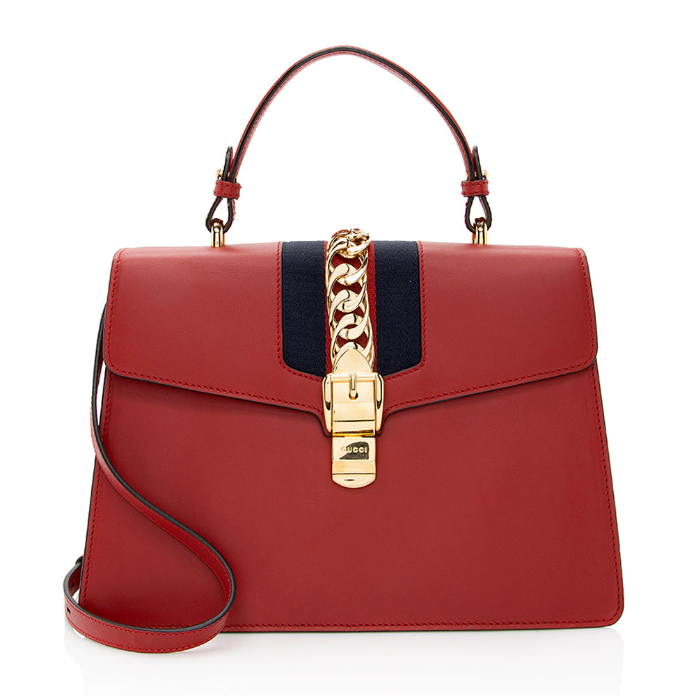 Gucci Sylvie Top Handle SHF Leather Nylon Red Medium Satchel Bag