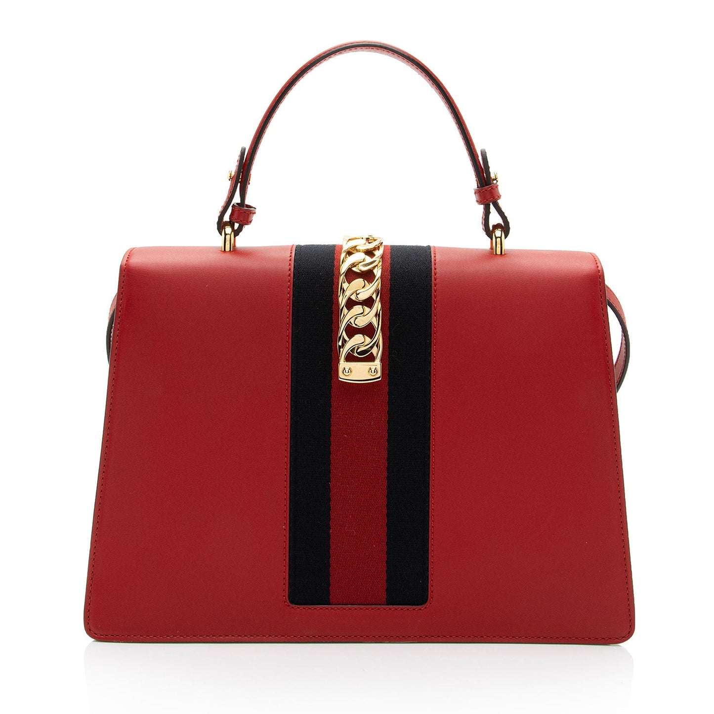 Gucci Sylvie Top Handle SHF-BlCZi9 Leather Nylon Red Medium Satchel Bag