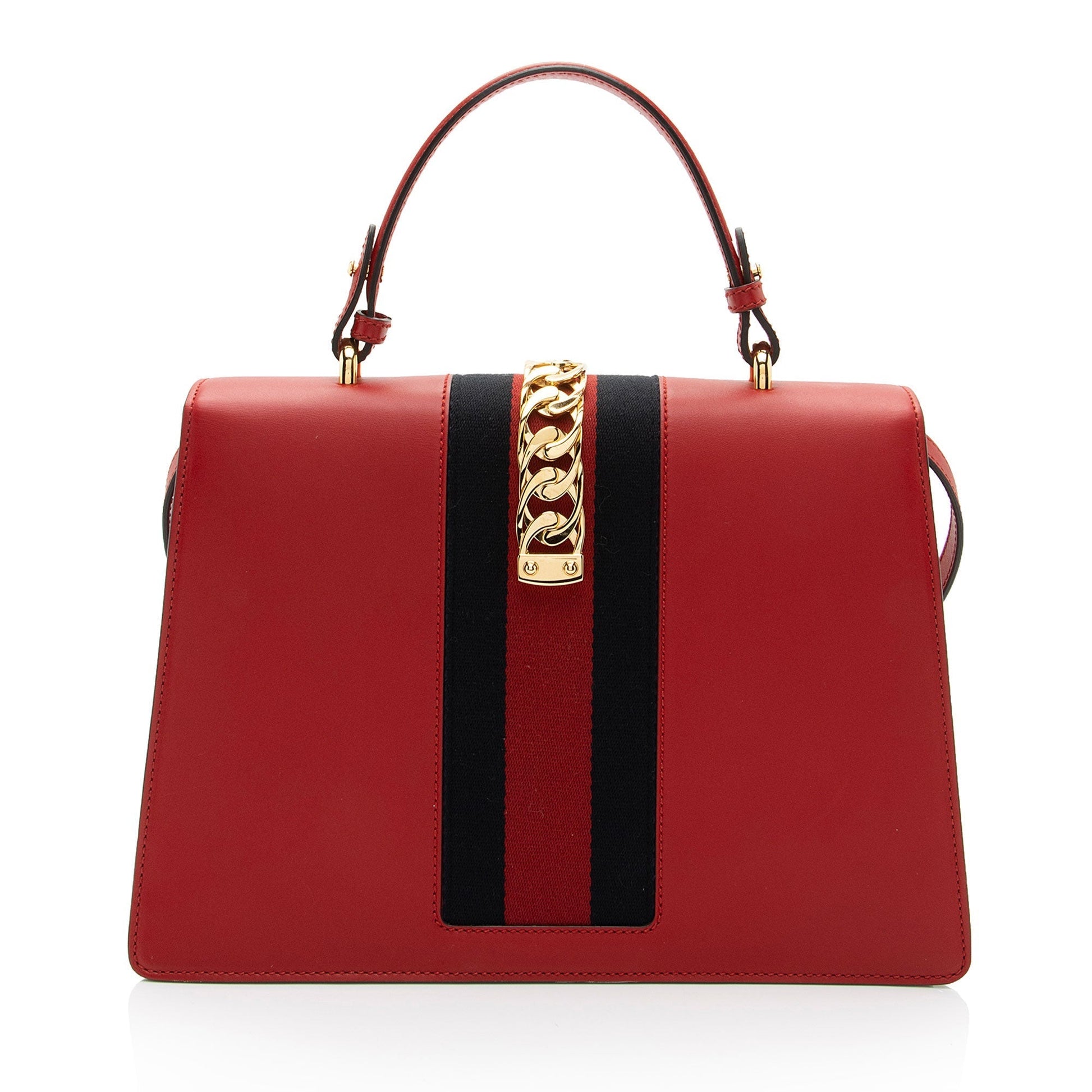 Gucci Sylvie Top Handle SHF-BlCZi9 Leather Nylon Red Medium Satchel Bag