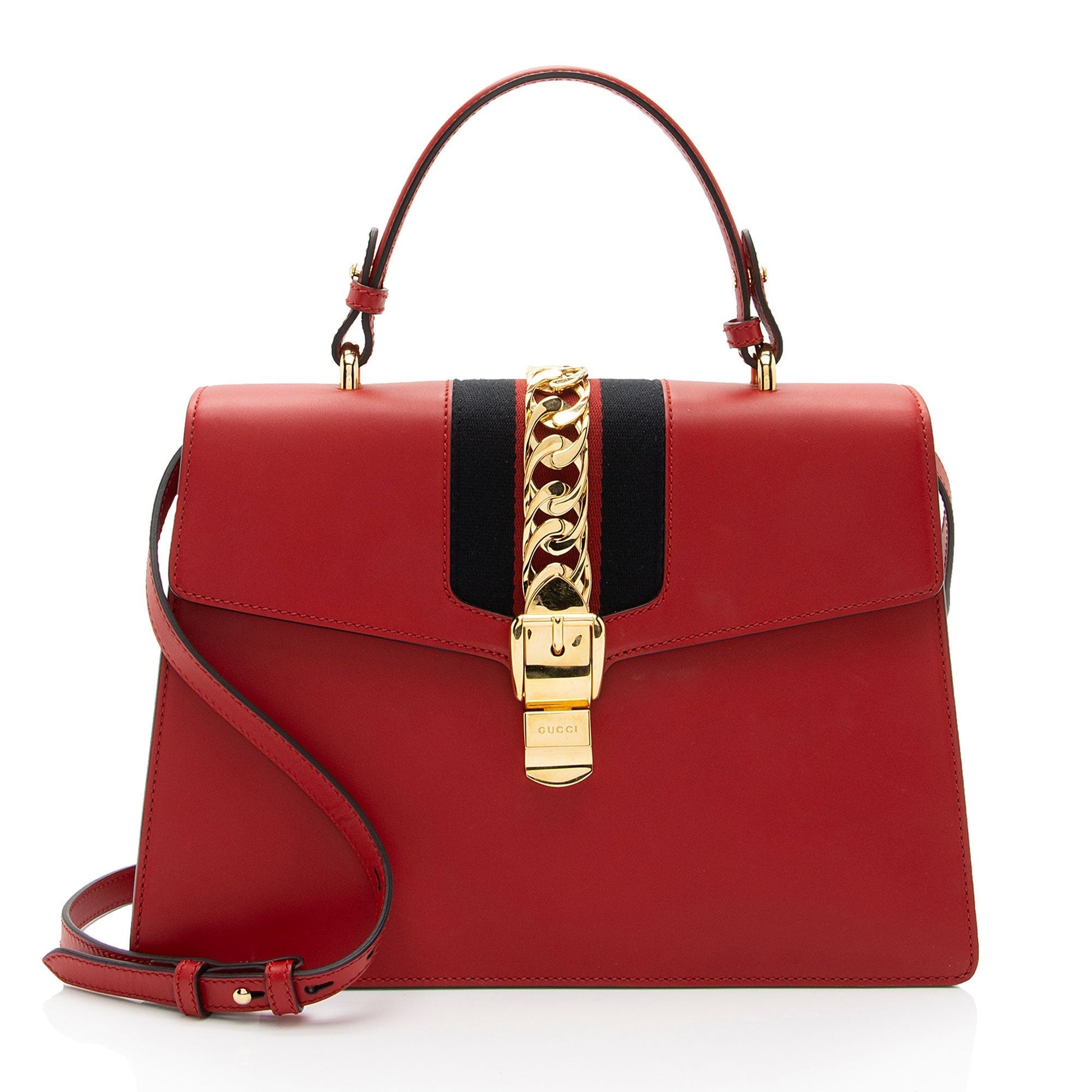 Gucci Sylvie Top Handle SHF-BlCZi9 Leather Nylon Red Medium Satchel Bag