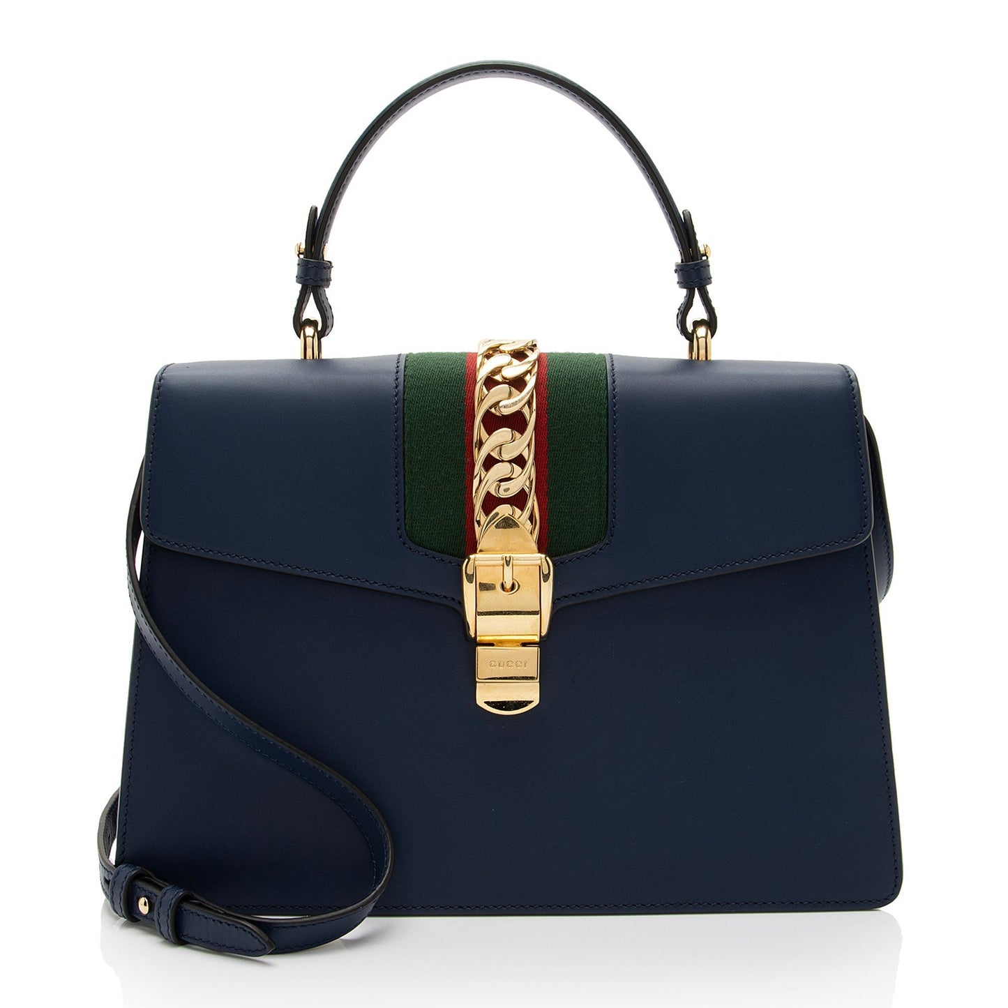 Gucci Sylvie Top Handle SHF-s5Ji15 Leather Nylon Blue Medium Satchel Bag