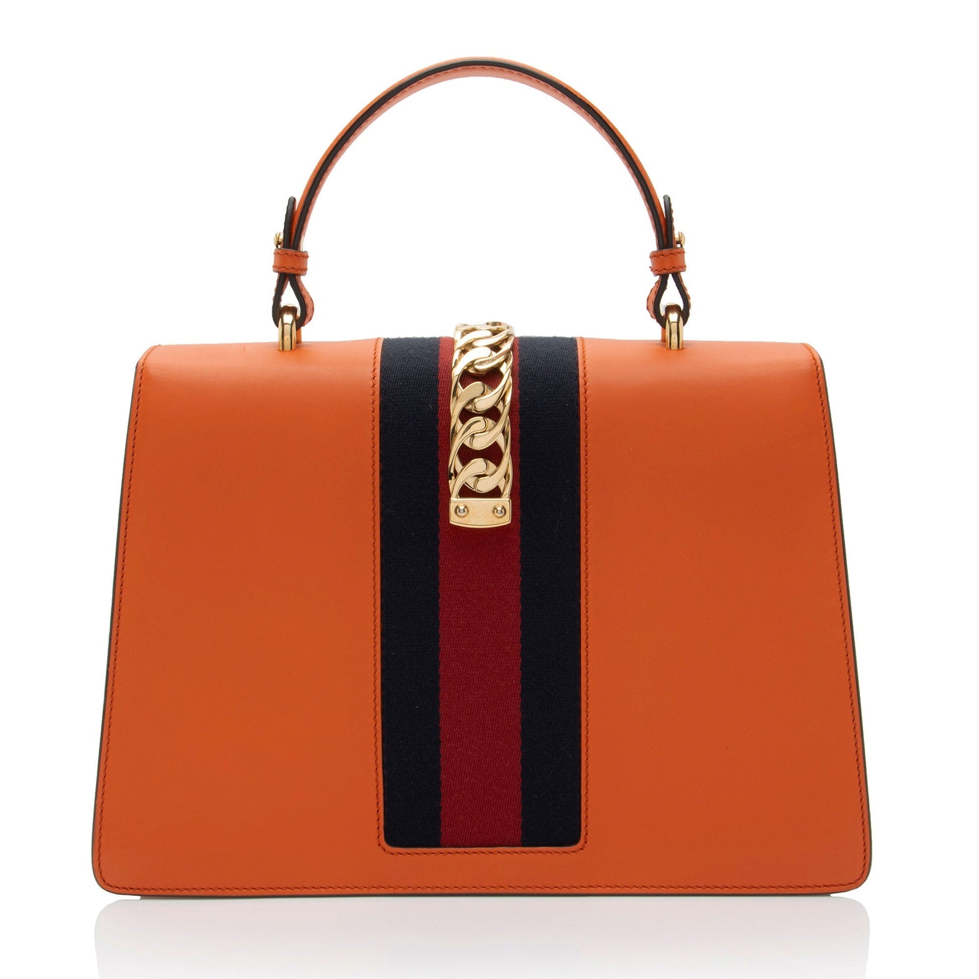 Gucci Sylvie Top Handle SHF-PUOoAN Leather Nylon Orange Medium Satchel Bag