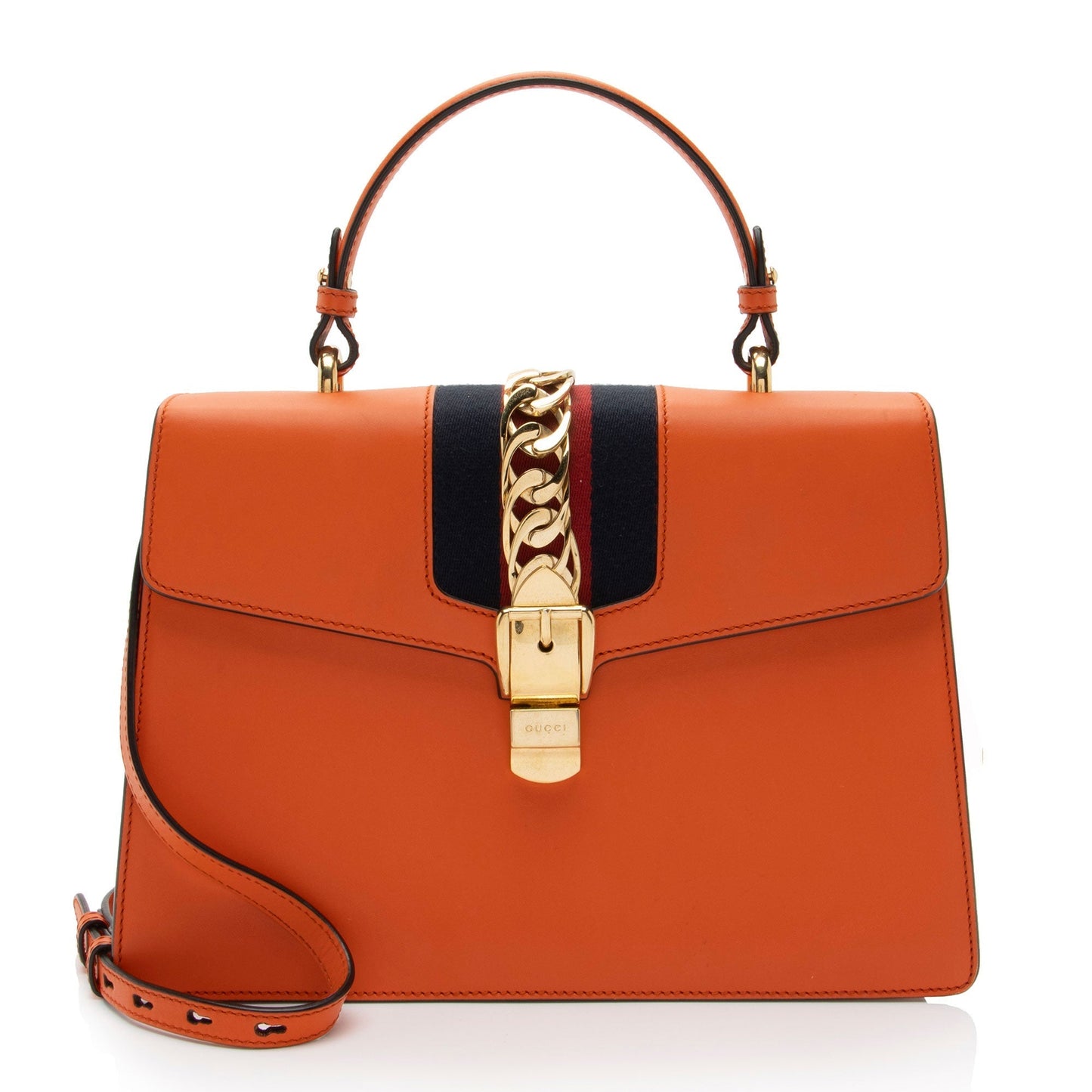 Gucci Sylvie Top Handle SHF-PUOoAN Leather Nylon Orange Medium Satchel Bag