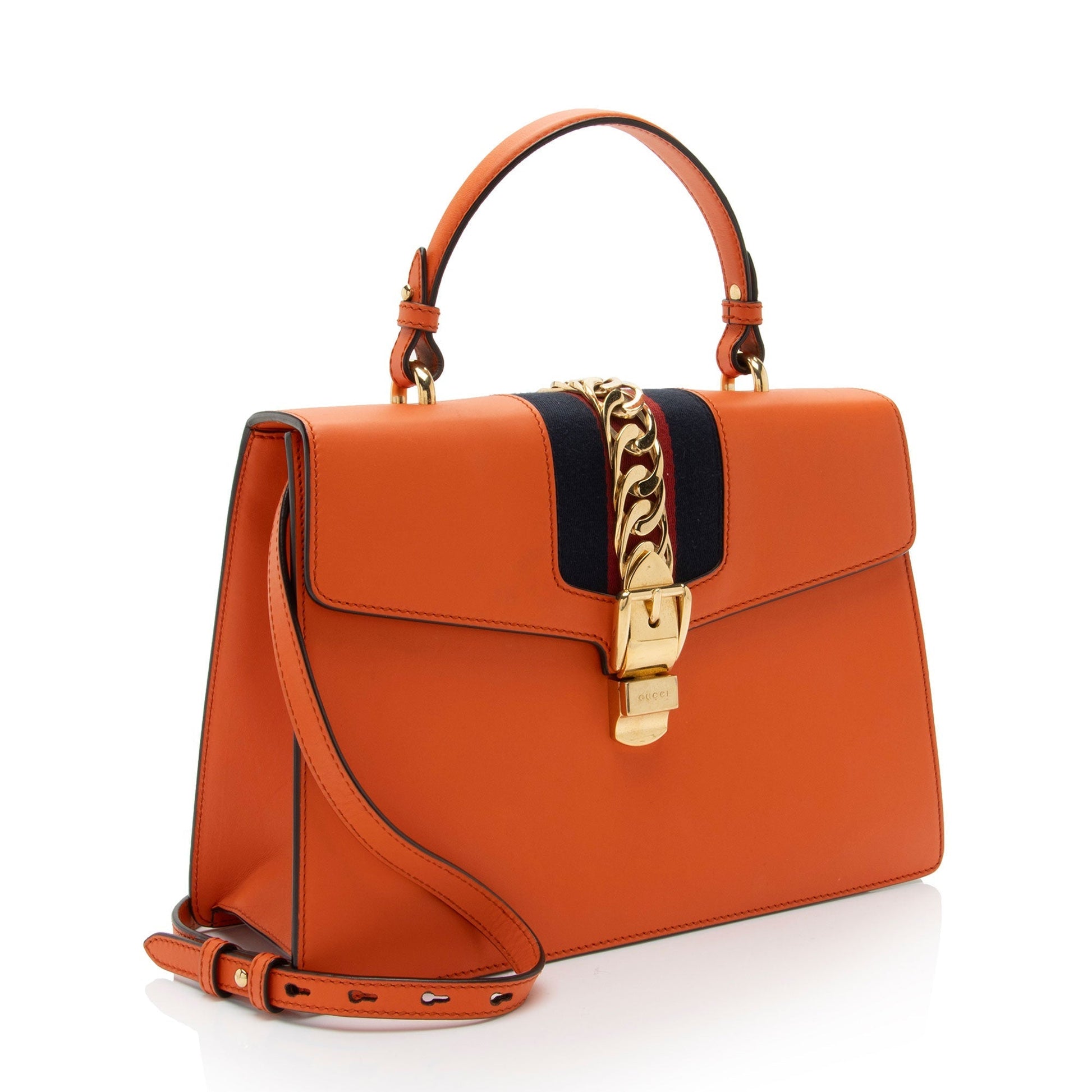 Gucci Sylvie Top Handle SHF-PUOoAN Leather Nylon Orange Medium Satchel Bag