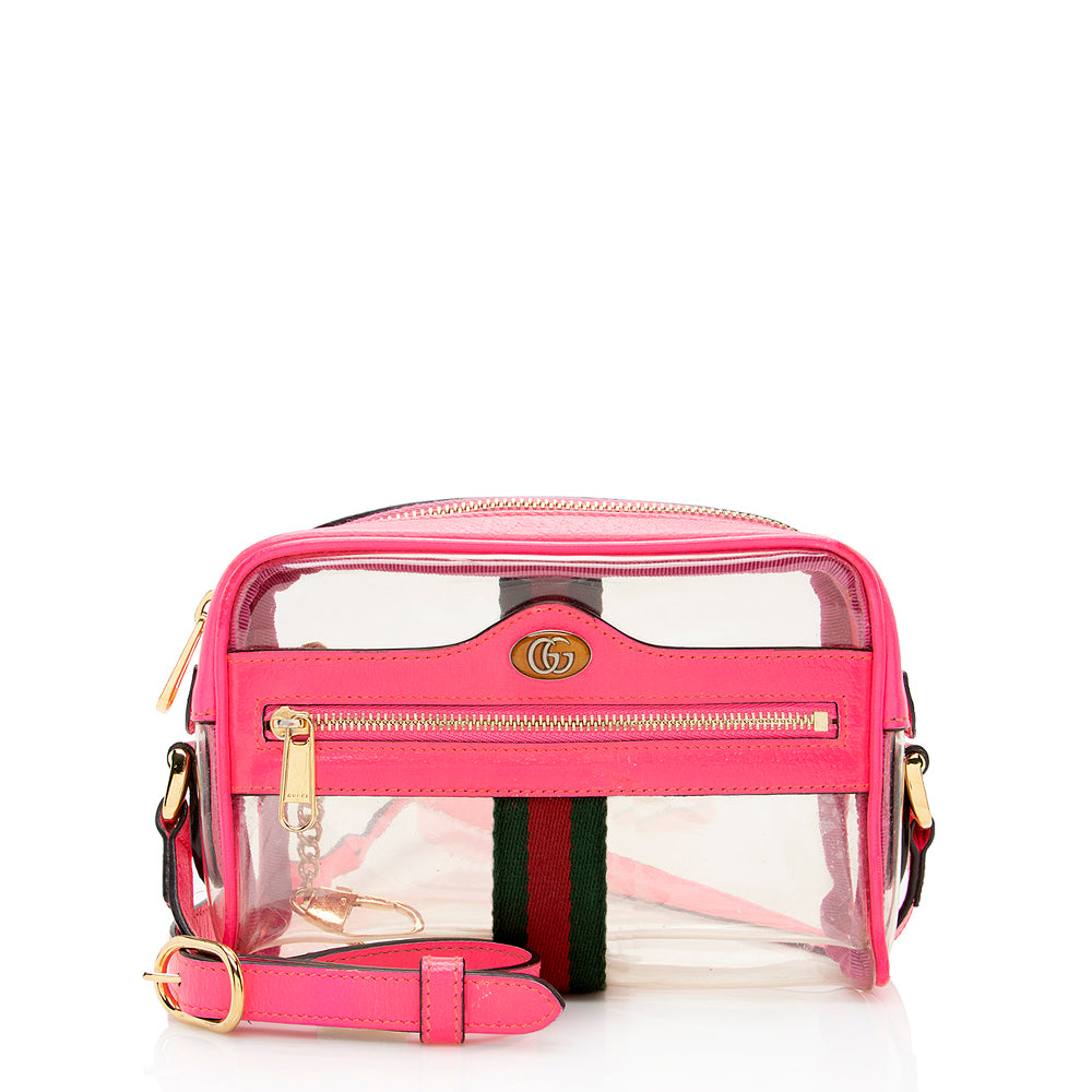 Gucci Transparent Ophidia SHF Leather Nylon Pink Mini Crossbody Bag