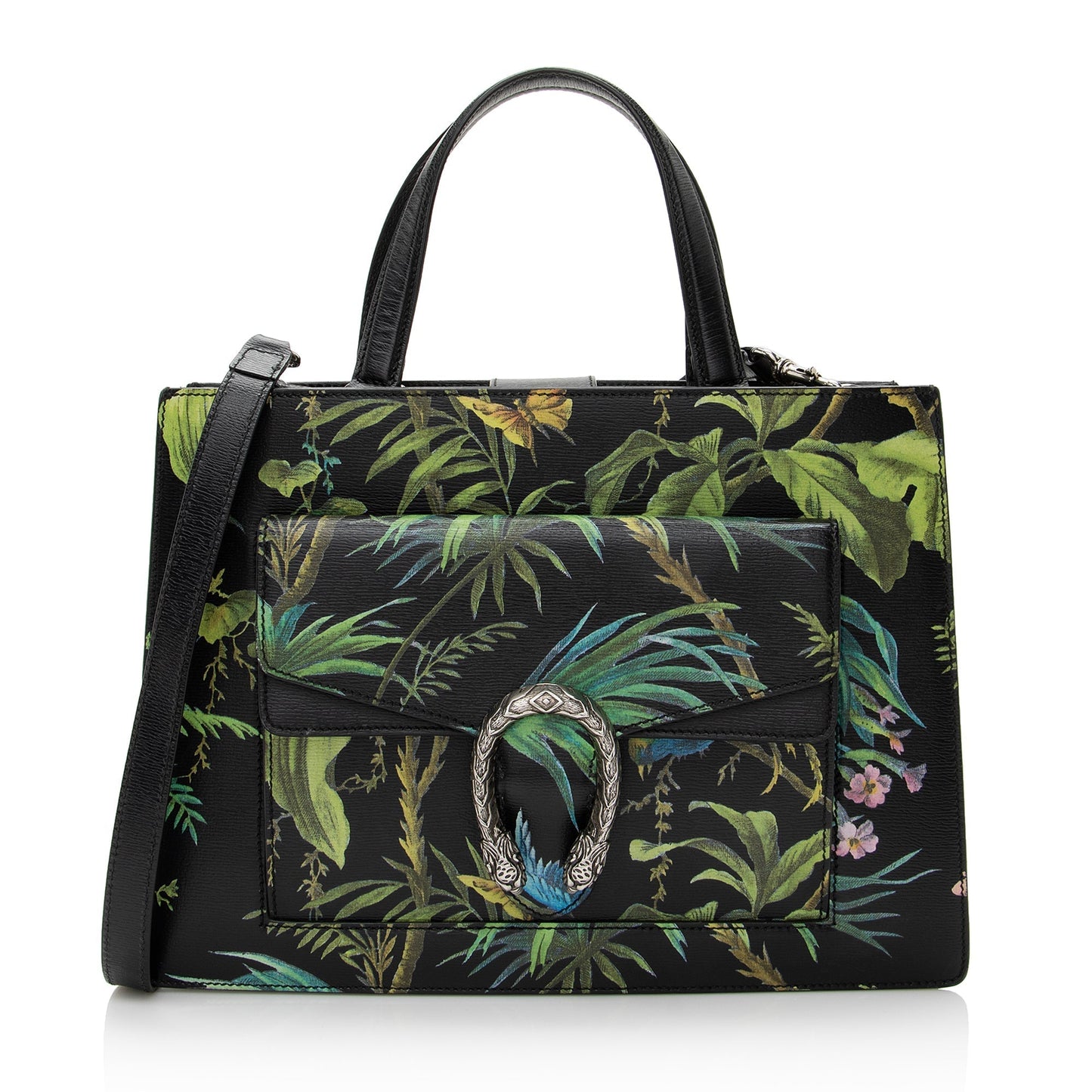 Gucci Tropical Dionysus SHF Leather Black Medium Tote Bag