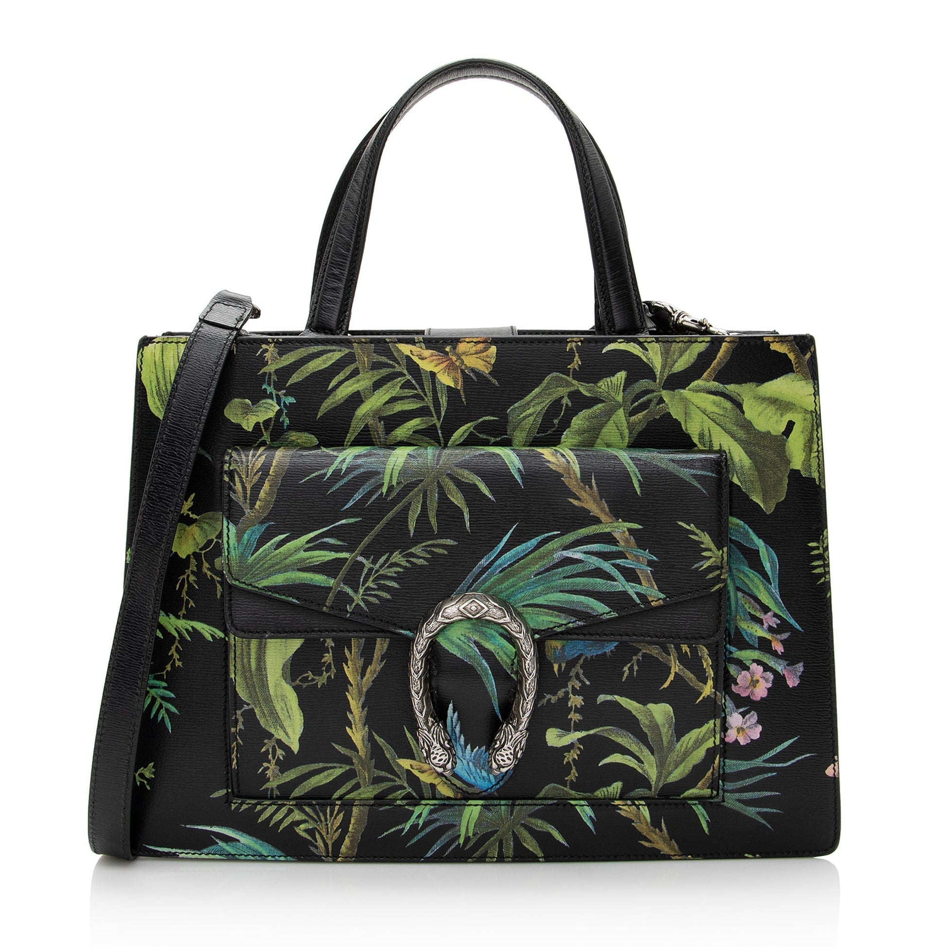 Gucci Tropical Dionysus SHF Leather Black Medium Tote Bag