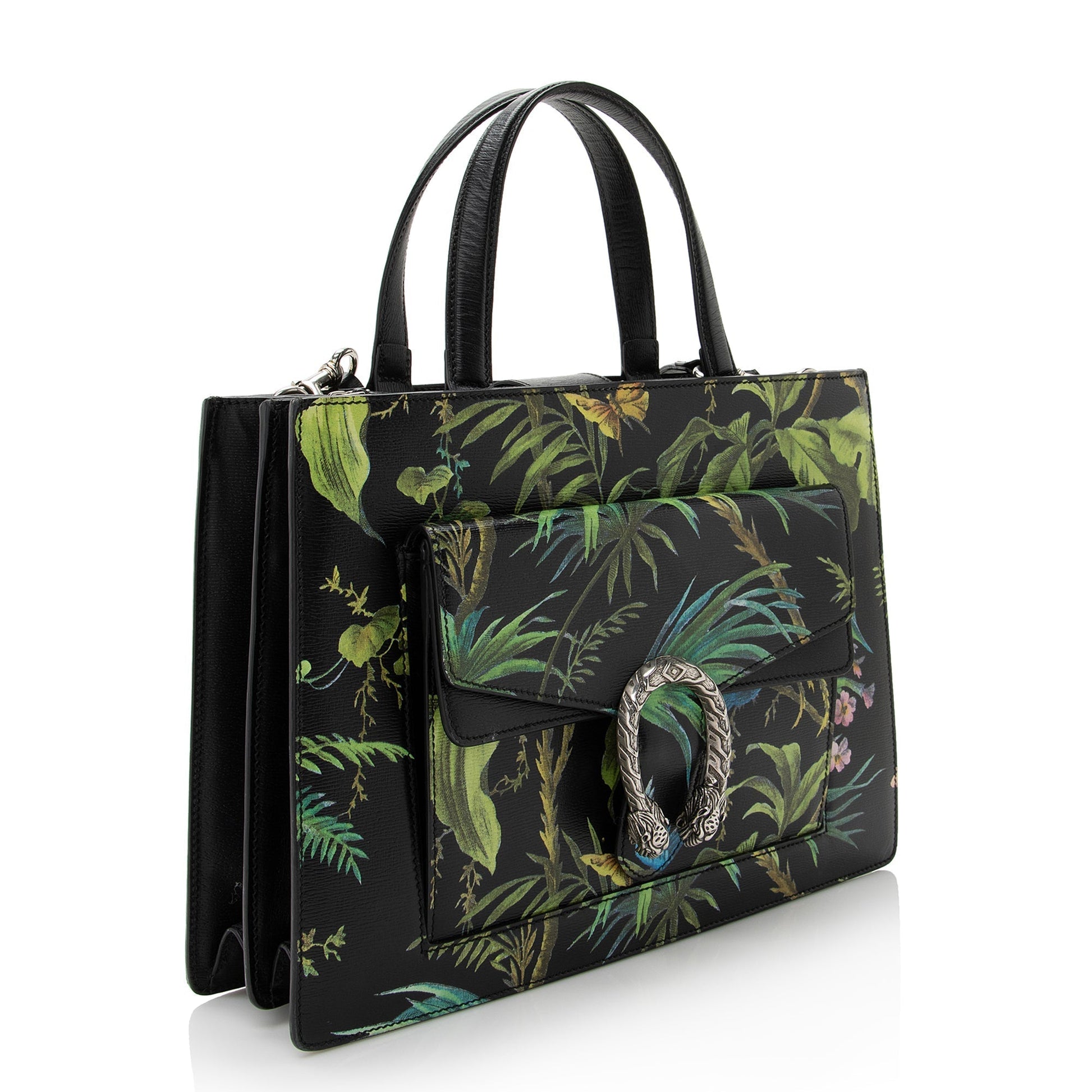 Gucci Tropical Dionysus SHF Leather Black Medium Tote Bag