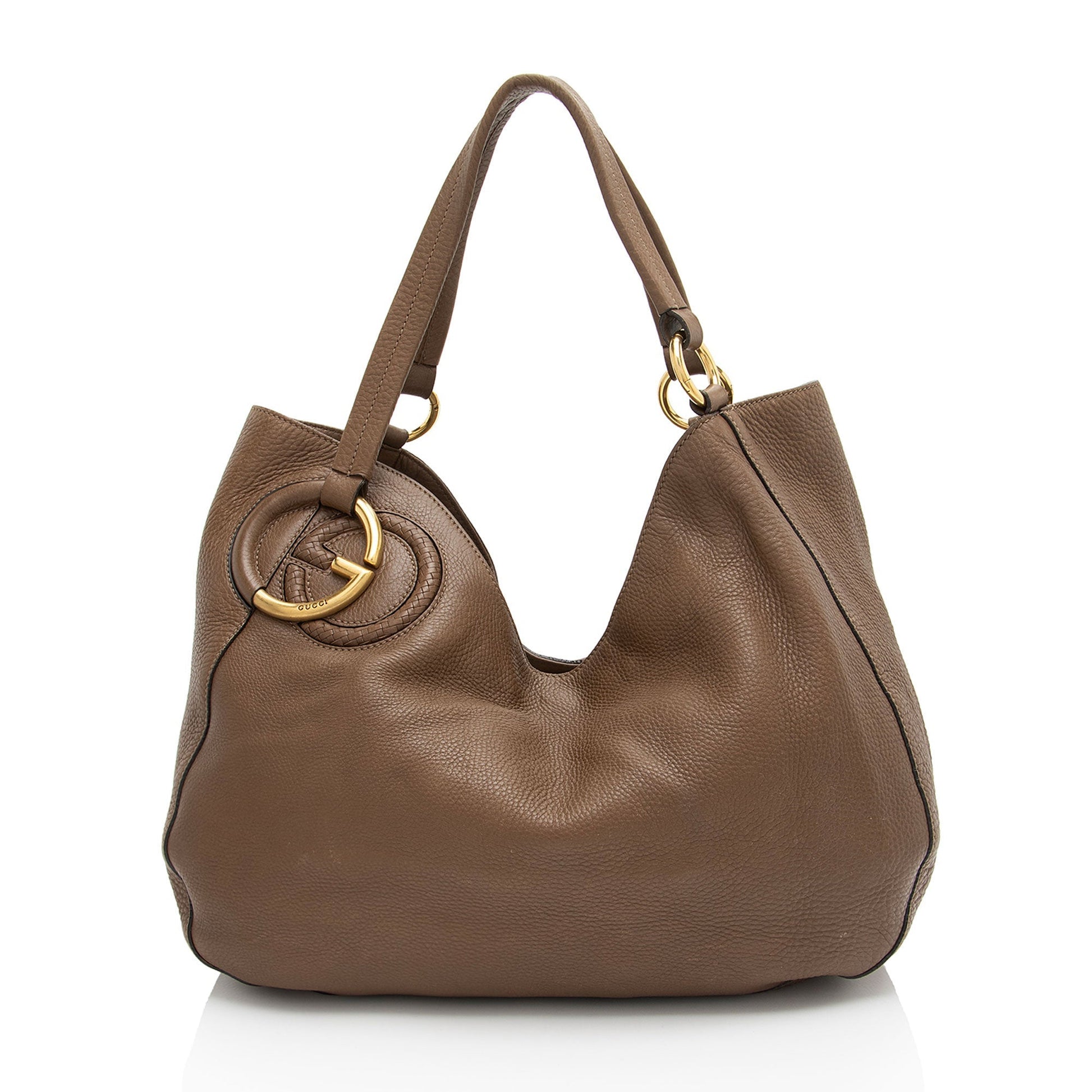 Gucci Twill Leather Brown Medium Tote Bag