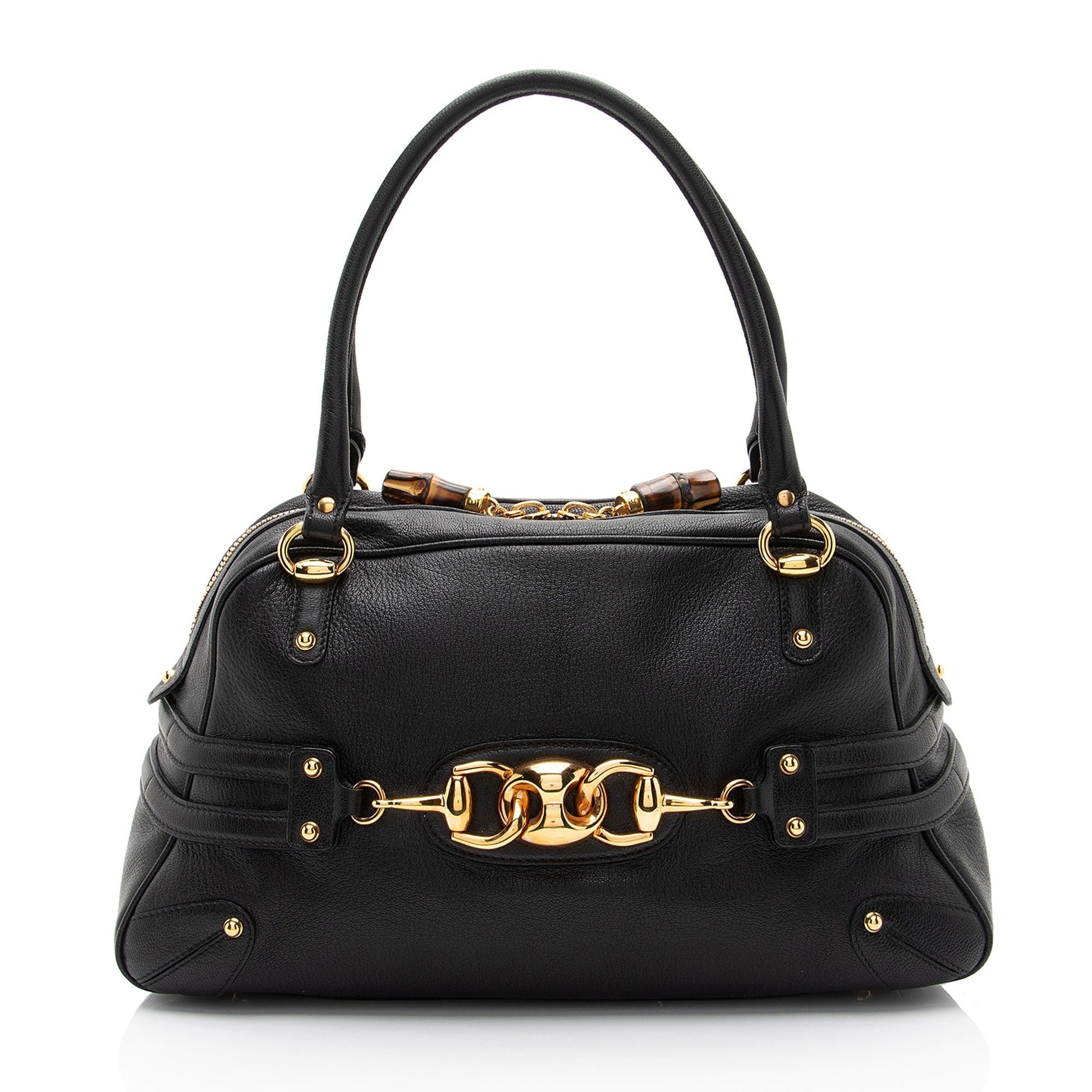 Gucci Bamboo Horsebit Wave SHF-Ka9DSr Leather Black Satchel Bag
