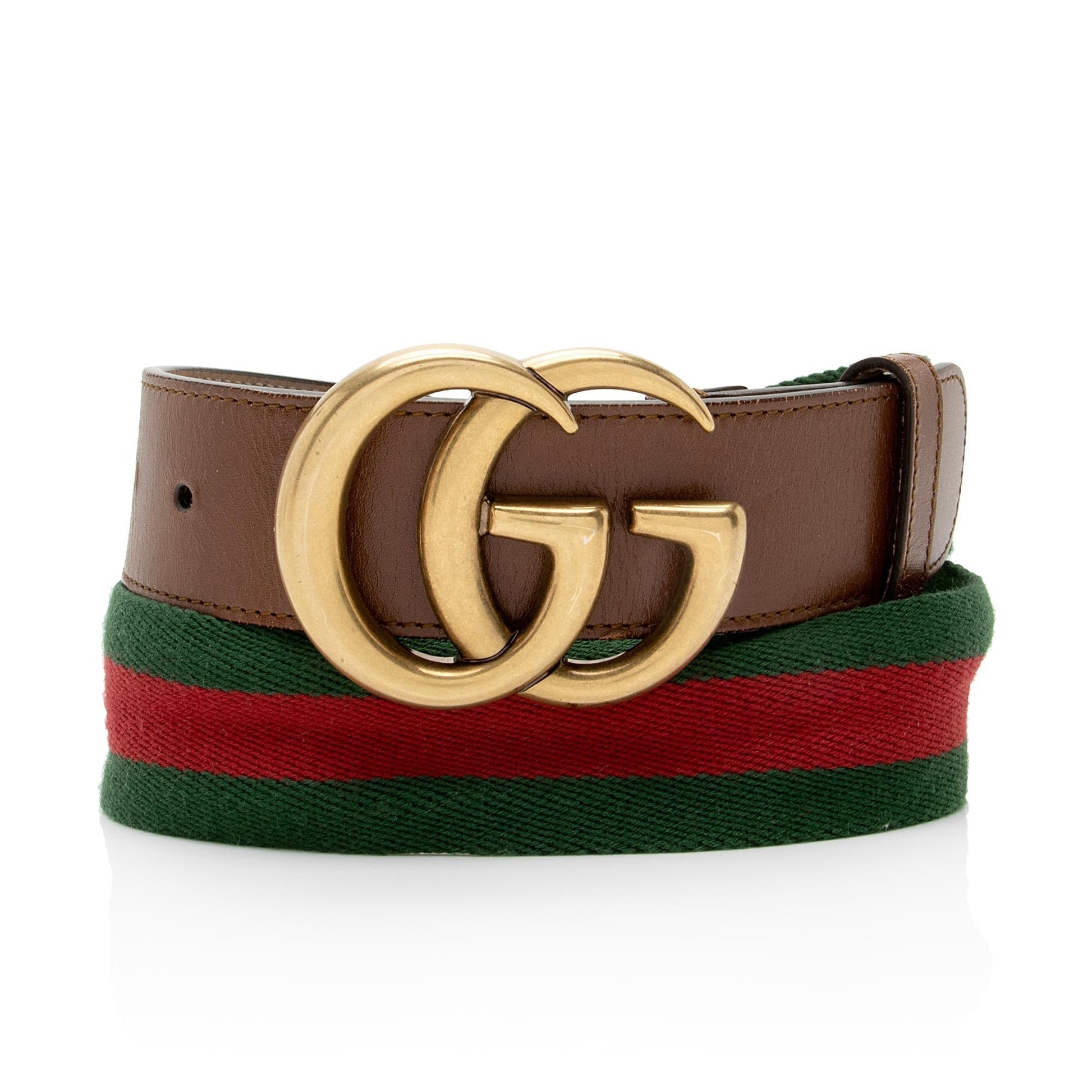 Gucci Web GG Marmont Belt - Leather Nylon Brown Red Accessory