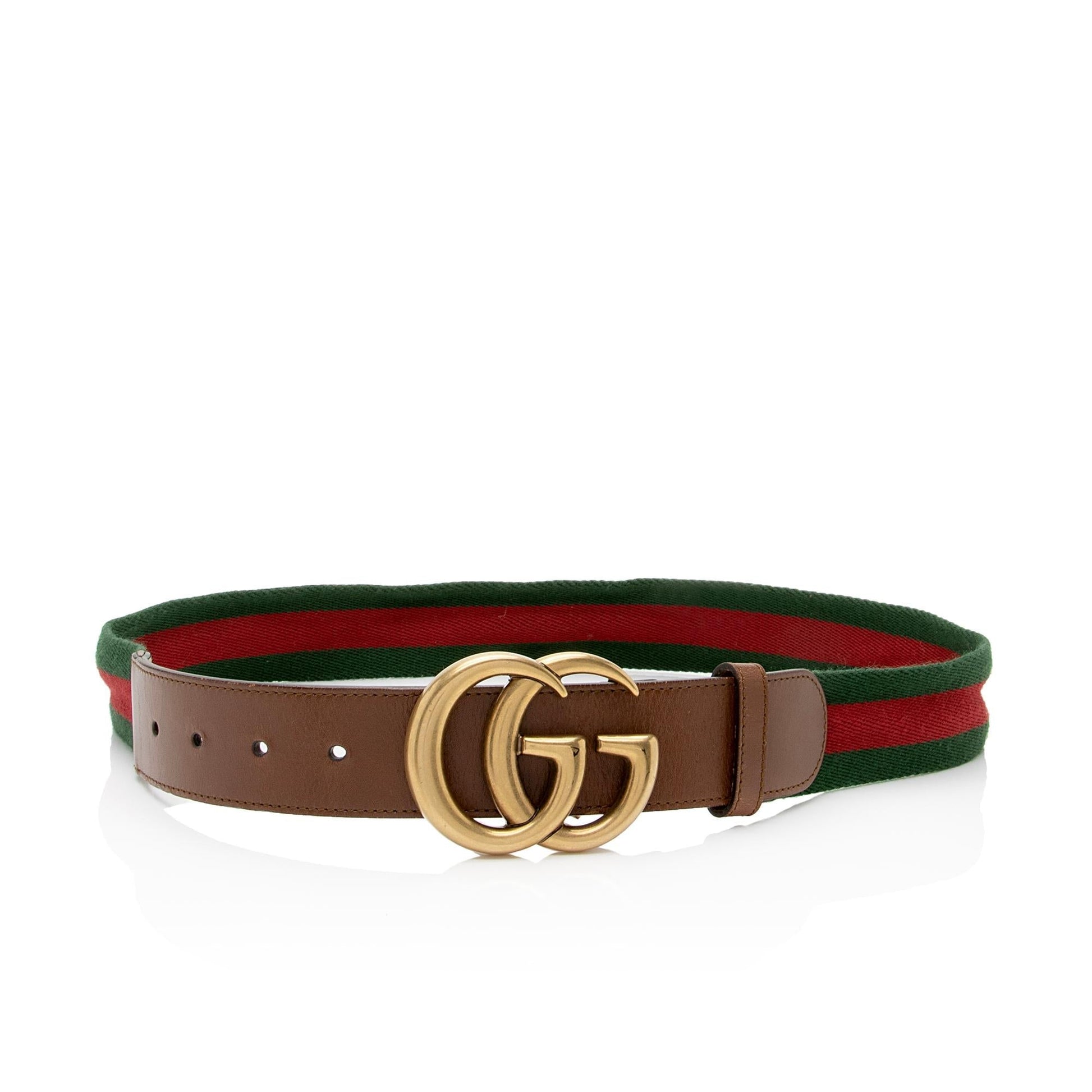 Gucci Web GG Marmont Belt - Leather Nylon Brown Red Accessory