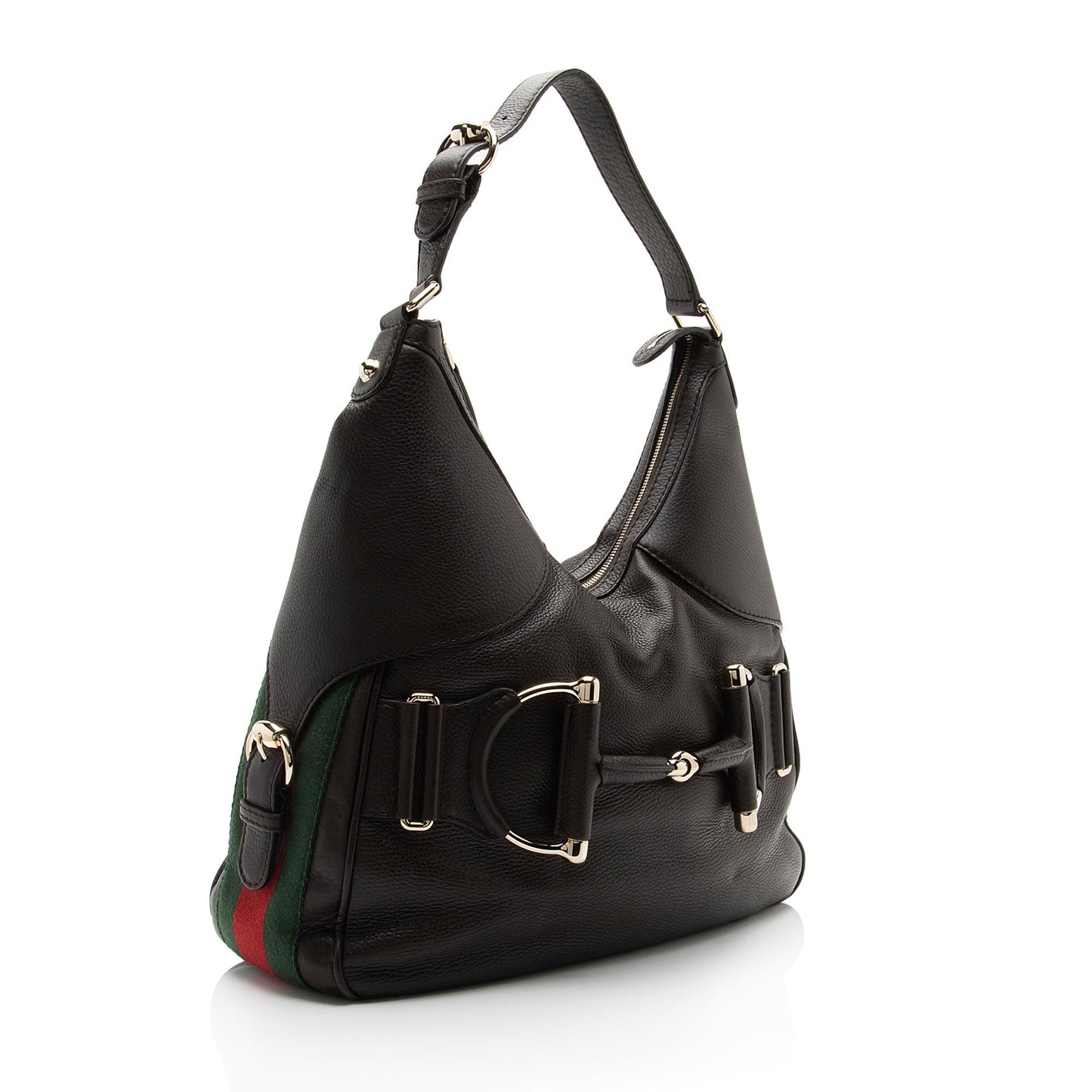 Gucci Web Heritage Horsebit SHF-mg2vZO Leather Nylon Brown Large Shoulder Bag