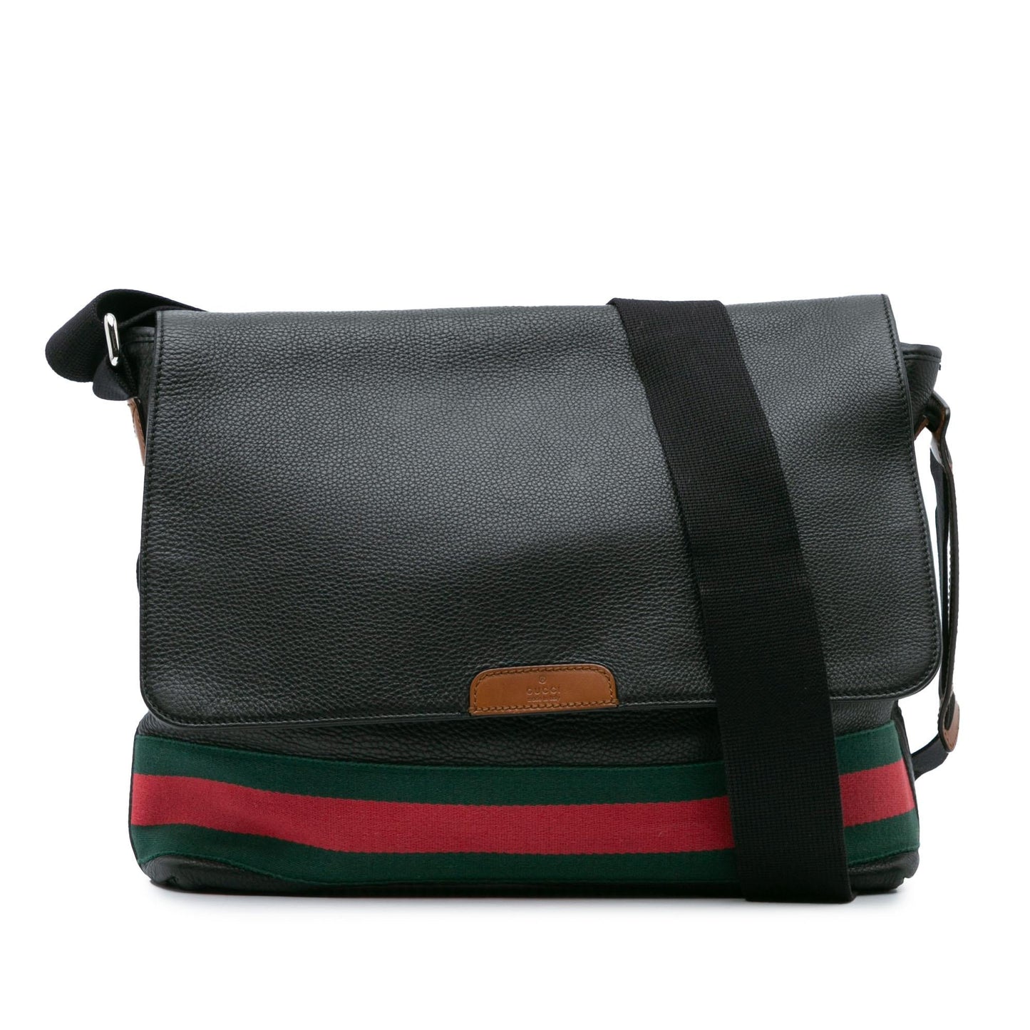 Gucci Web Messenger Leather Calf Black Crossbody Bag