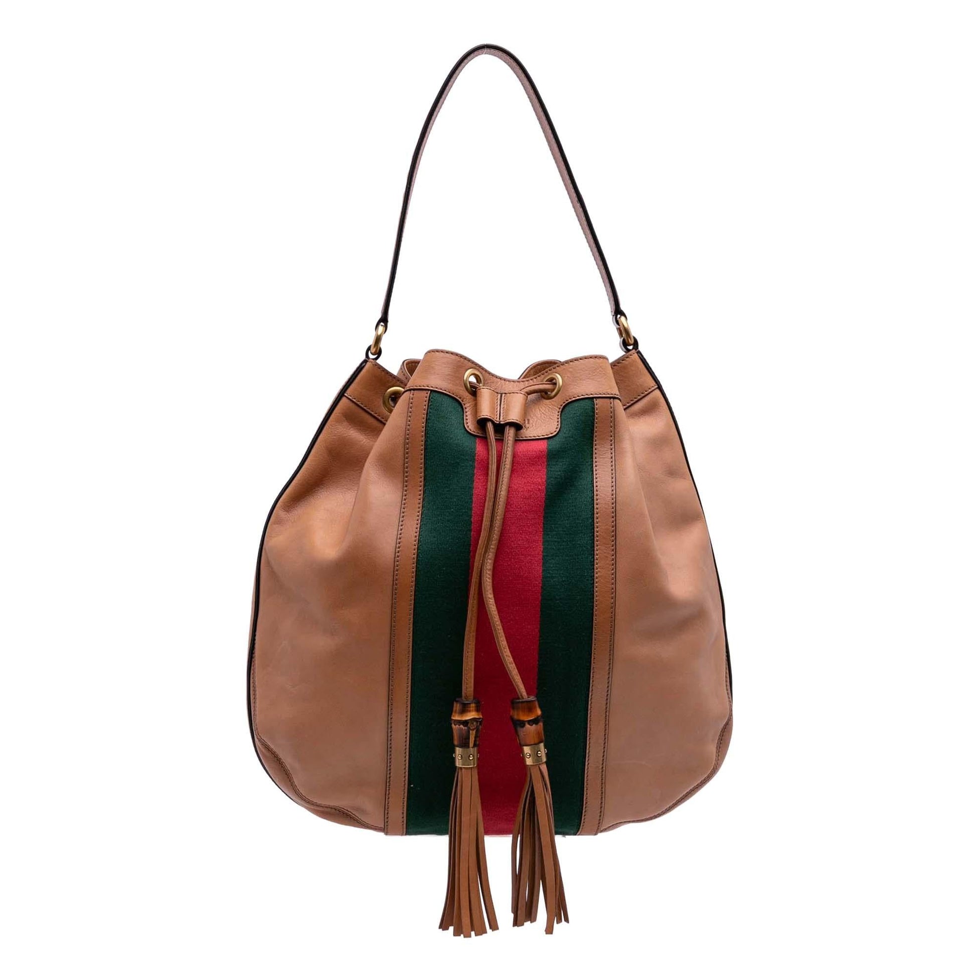 Gucci Web Rania Drawstring Leather Calf Brown Jewelry