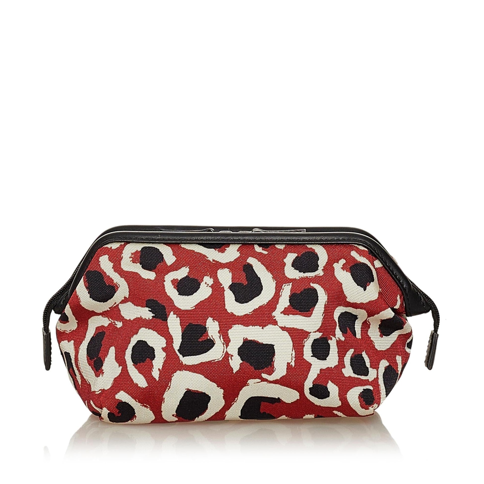 Gucci Leopard Printed Pouch SHG Nylon Red Handbag