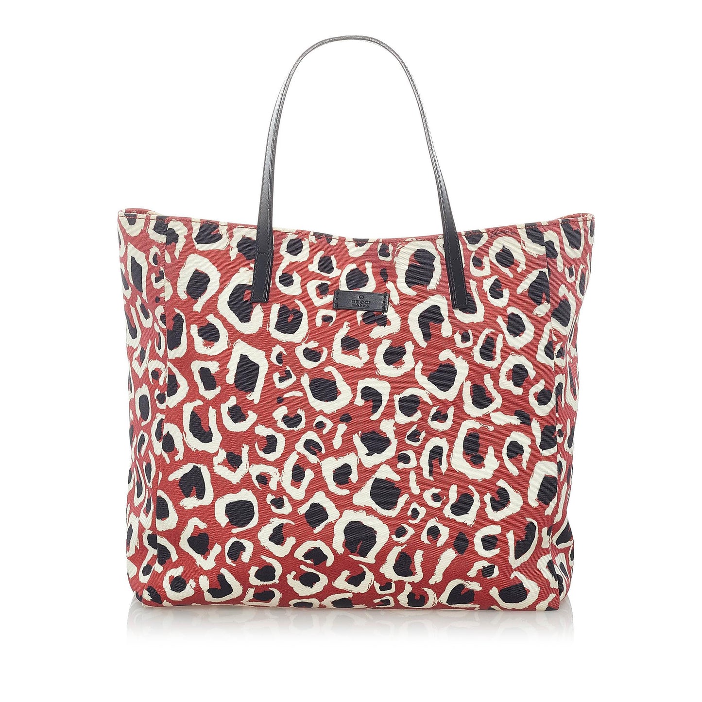 Gucci Leopard Printed SHG Nylon Red Tote Bag