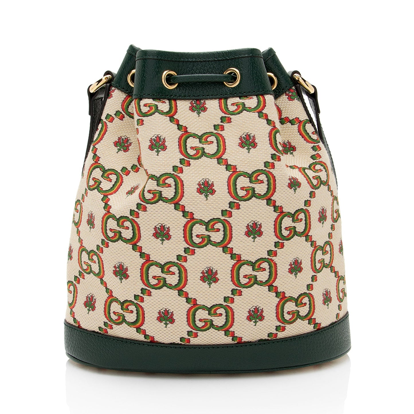 Gucci Limited Edition GG 100 Bucket Leather Canvas Beige Green Crossbody Bag
