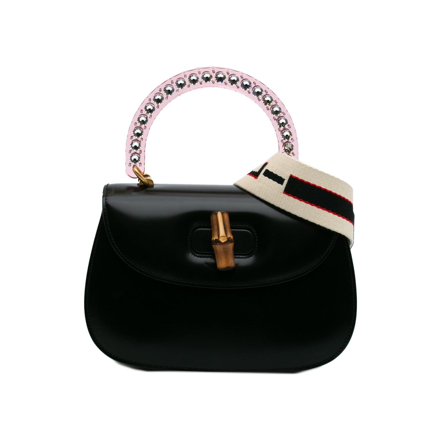 Gucci Limited Edition Acrylic Classic 2 Calf Calfskin Black Medium Satchel Bag