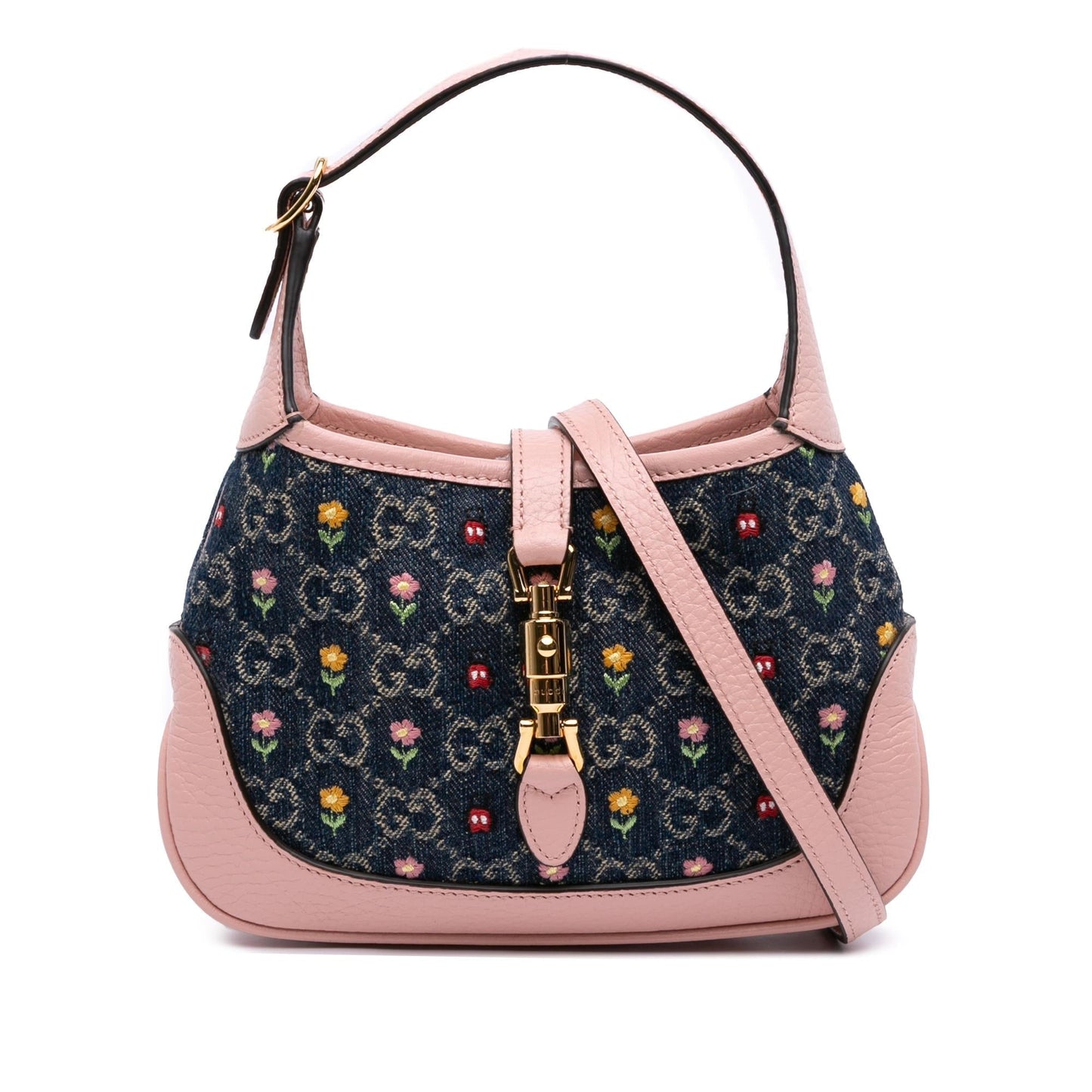 Gucci Limited Edition GG Embroidered Floral Denim Mini Crossbody Bag