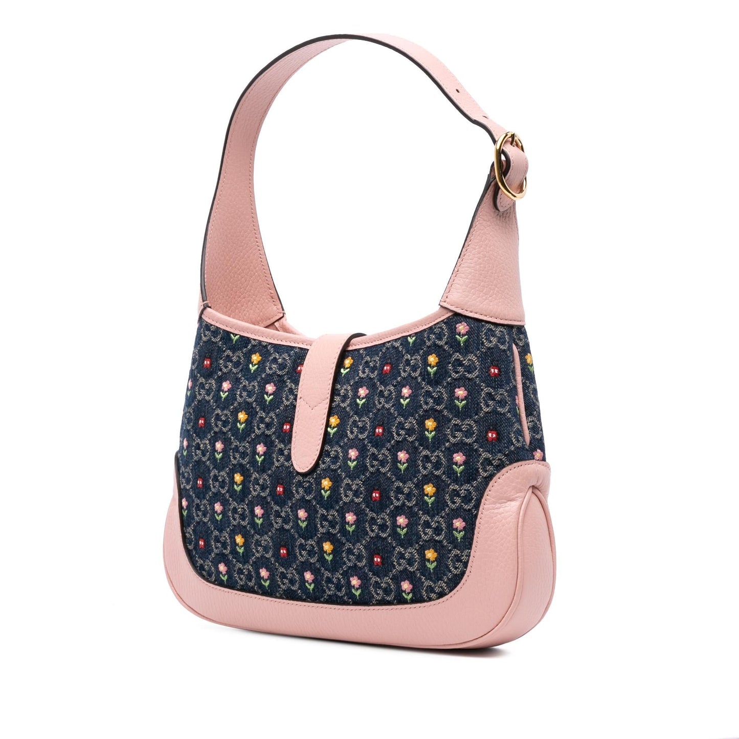 Gucci Limited Edition GG Embroidered Floral Denim Small Crossbody Bag