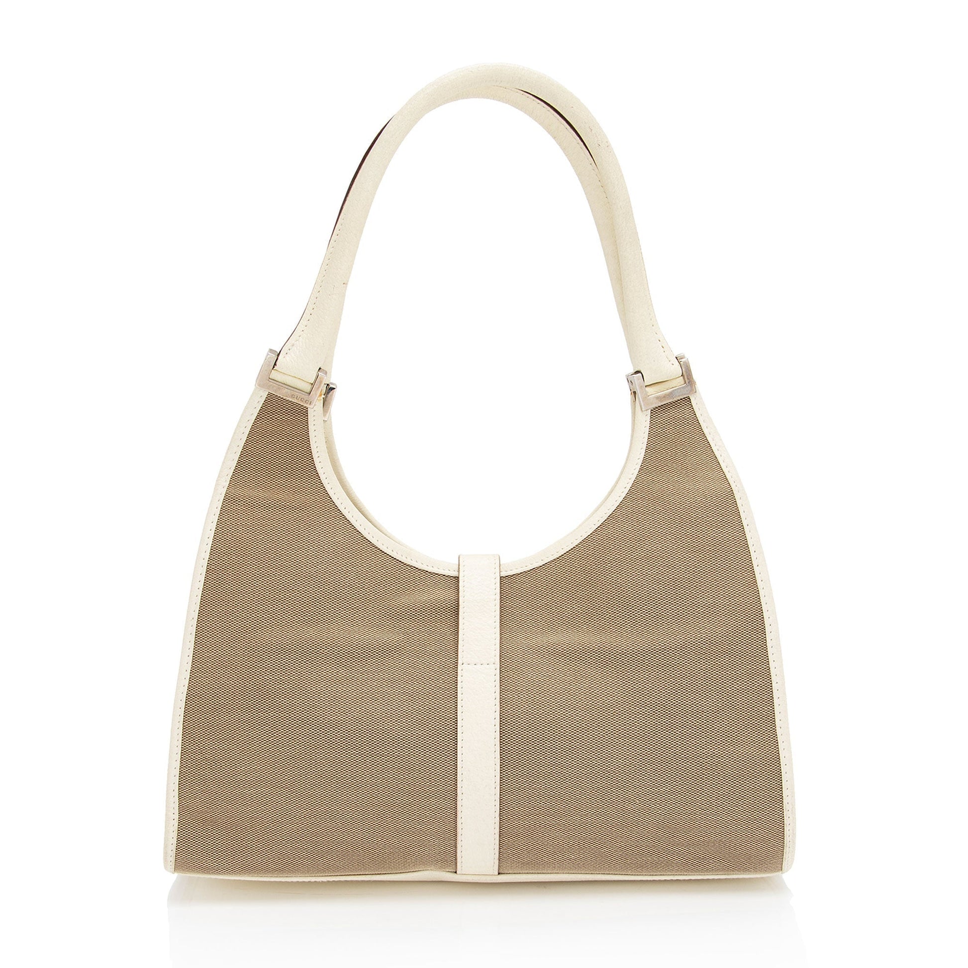 Gucci Linen Bardot SHF-nZNLKy Leather White Beige Shoulder Bag