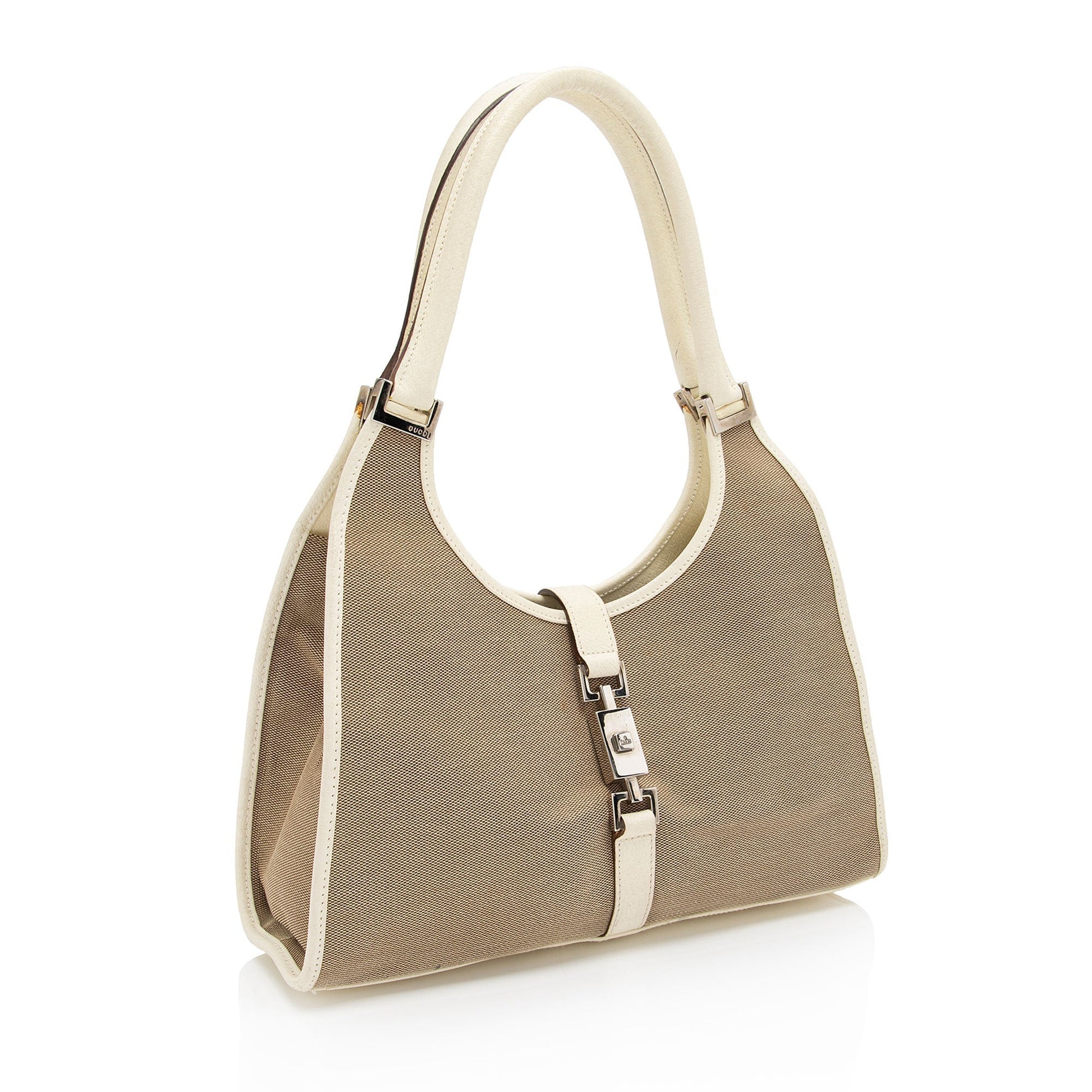 Gucci Linen Bardot SHF-nZNLKy Leather White Beige Shoulder Bag