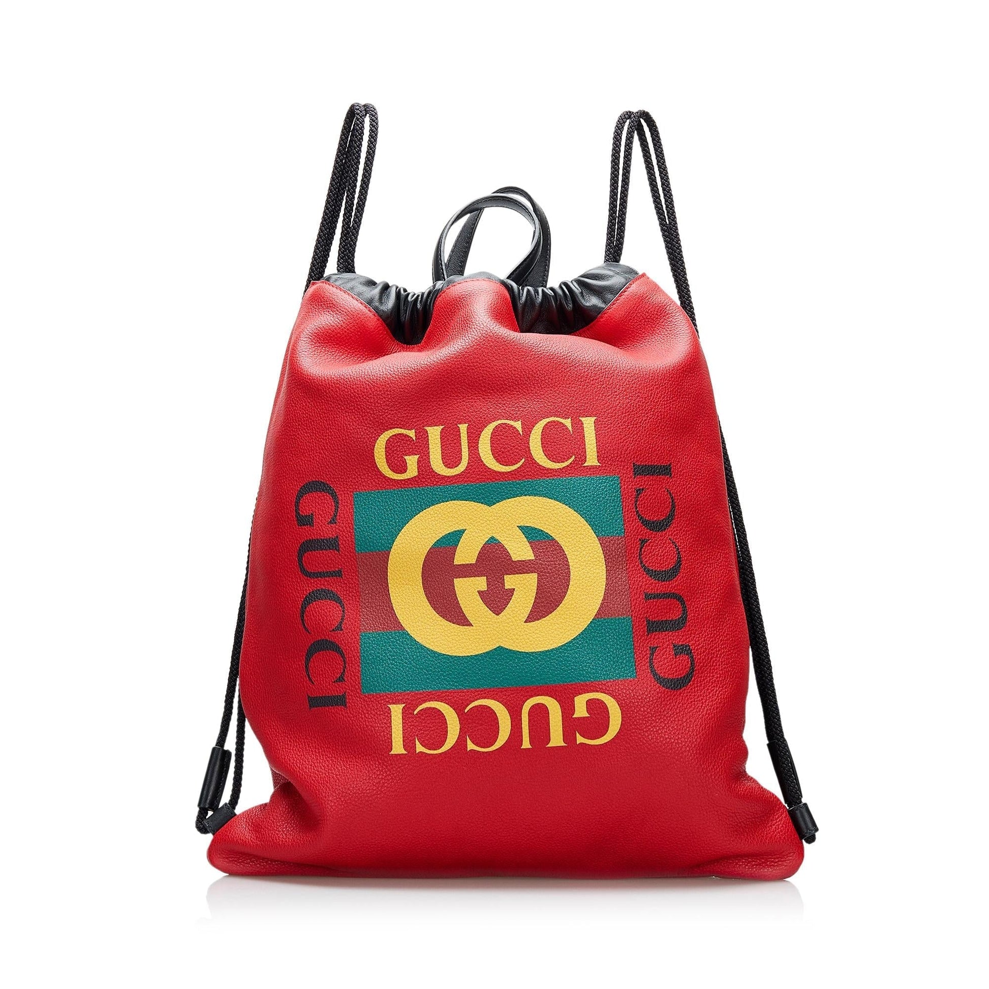 Gucci Drawstring Backpack SHG-Pk7mwg Calf Red Logo Jewelry