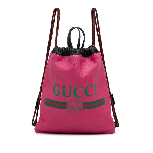 Gucci Drawstring Backpack SHG-u6A3A1 Calf Pink Logo Jewelry