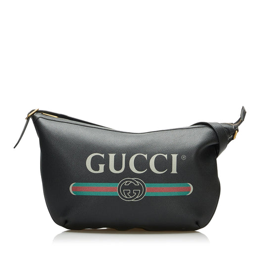 Gucci Half Moon SHG-FIF1Za Calf Black Logo Shoulder Bag