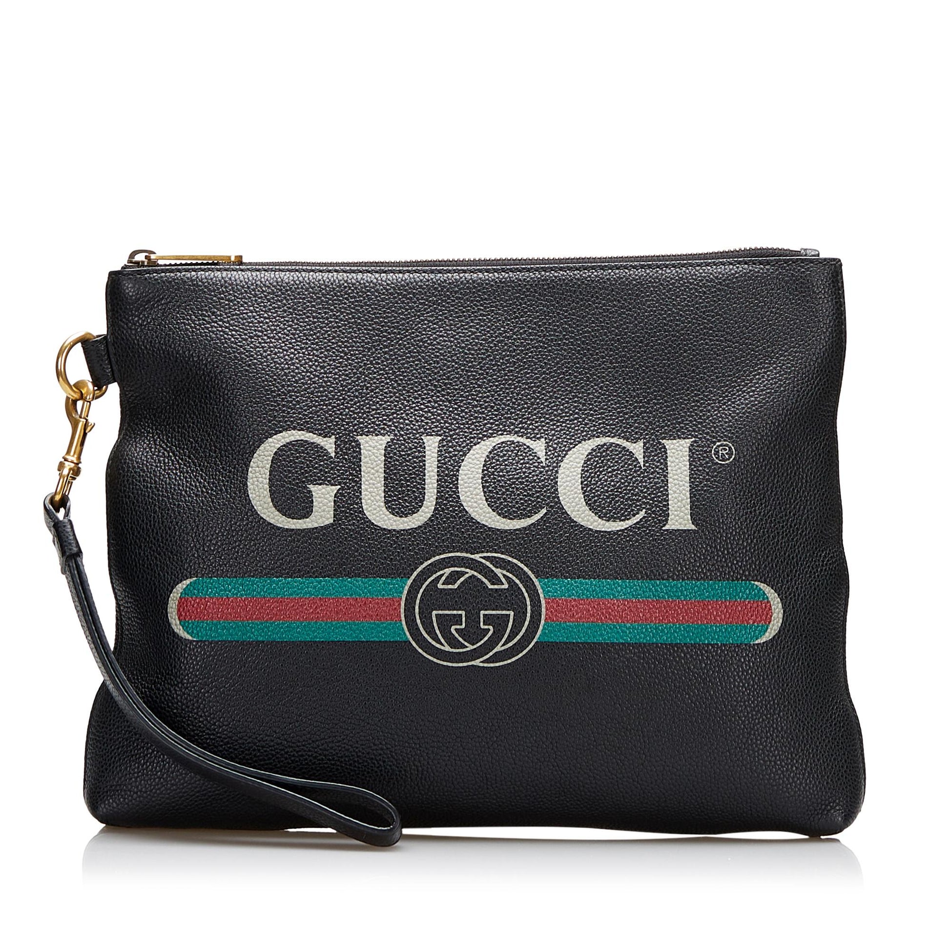 Gucci SHG-Kmt4iX Leather Calf Black Logo Clutch Bag