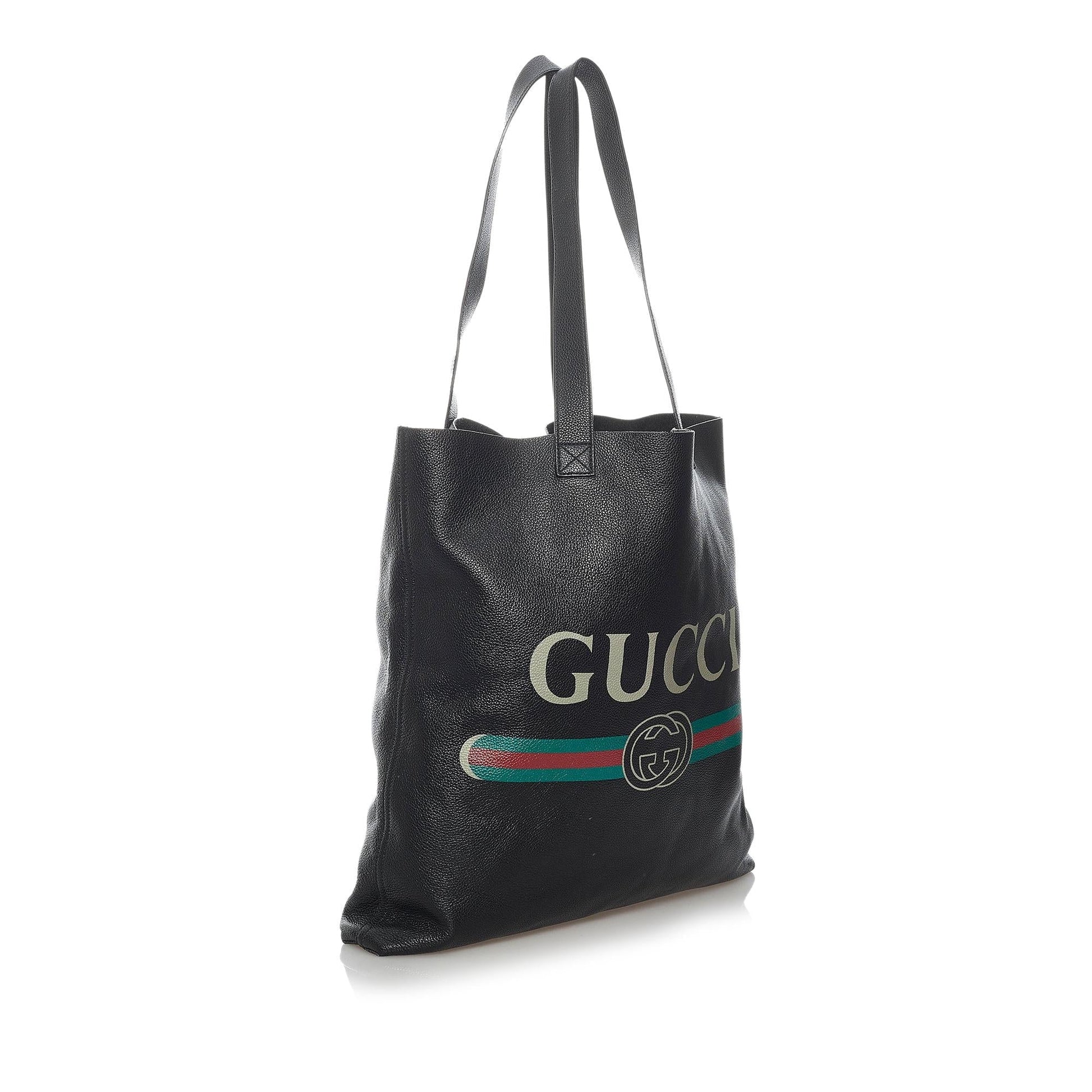 Gucci SHG Leather Calf Black Logo Tote Bag