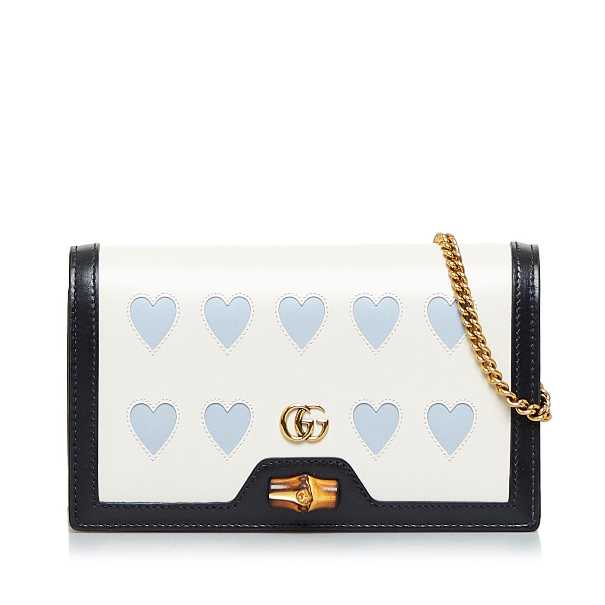 Gucci Lovelight Bamboo Diana Wallet on Calf White Chain Crossbody Bag