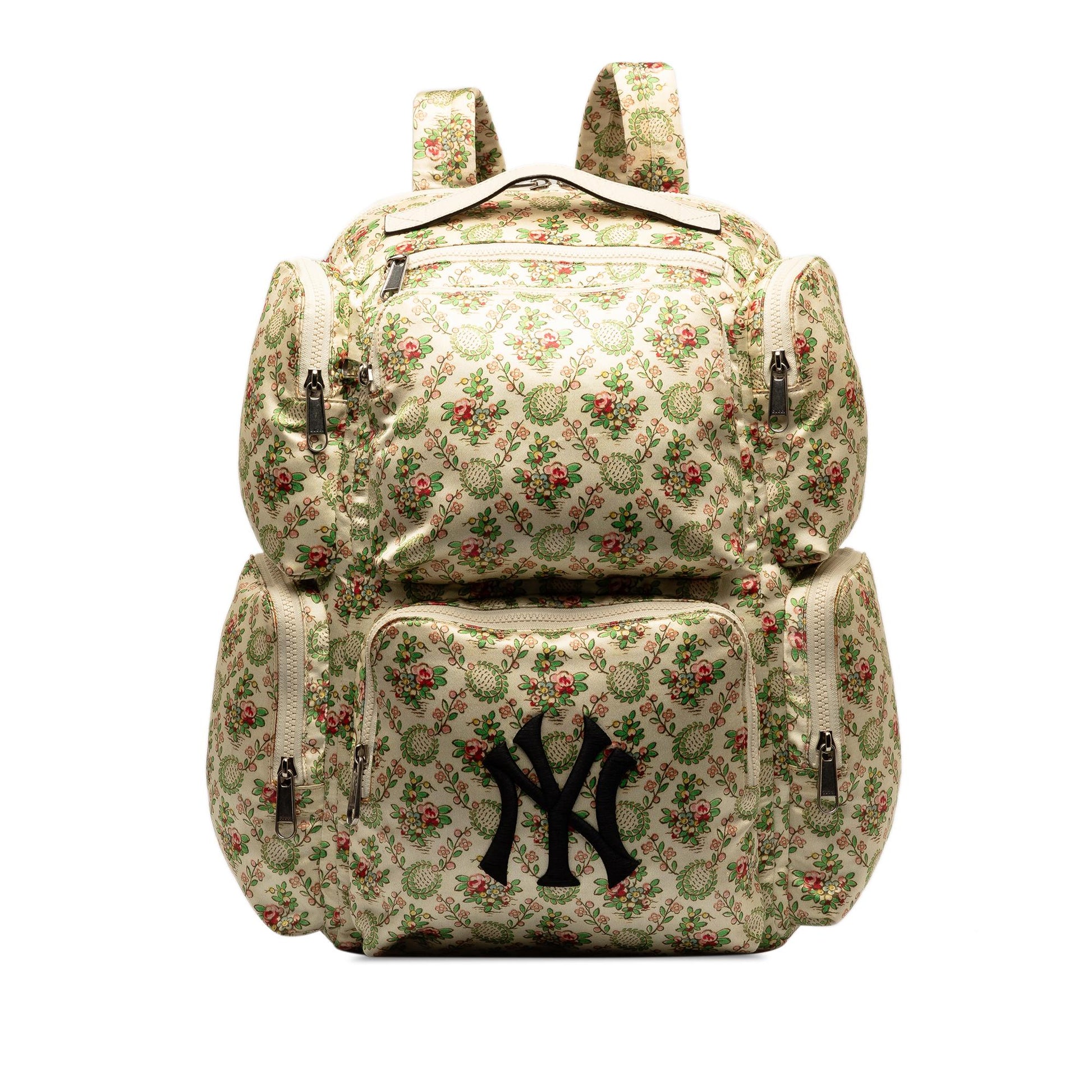 Gucci MLB Floral NY Yankees Patch Satin Brown Backpack