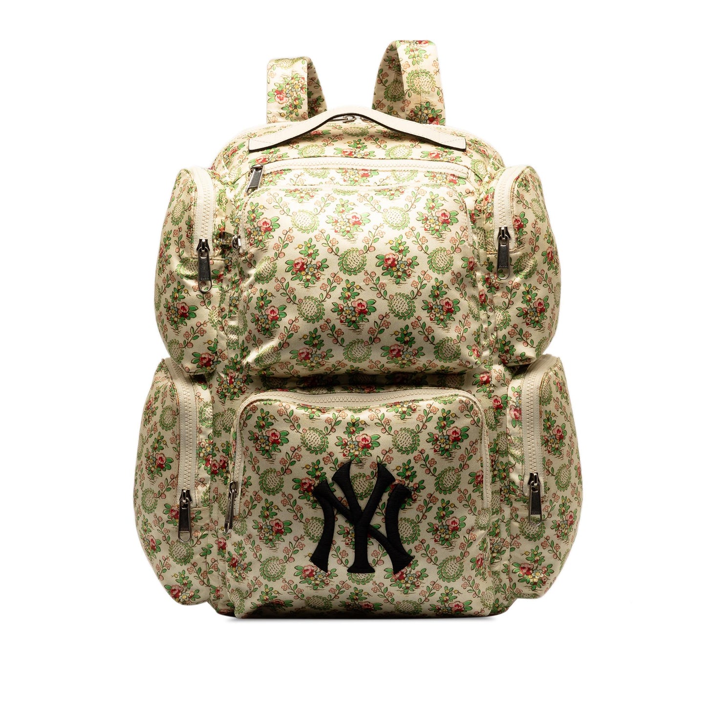 Gucci MLB Floral NY Yankees Patch Satin Brown Backpack Shg Ykawmm