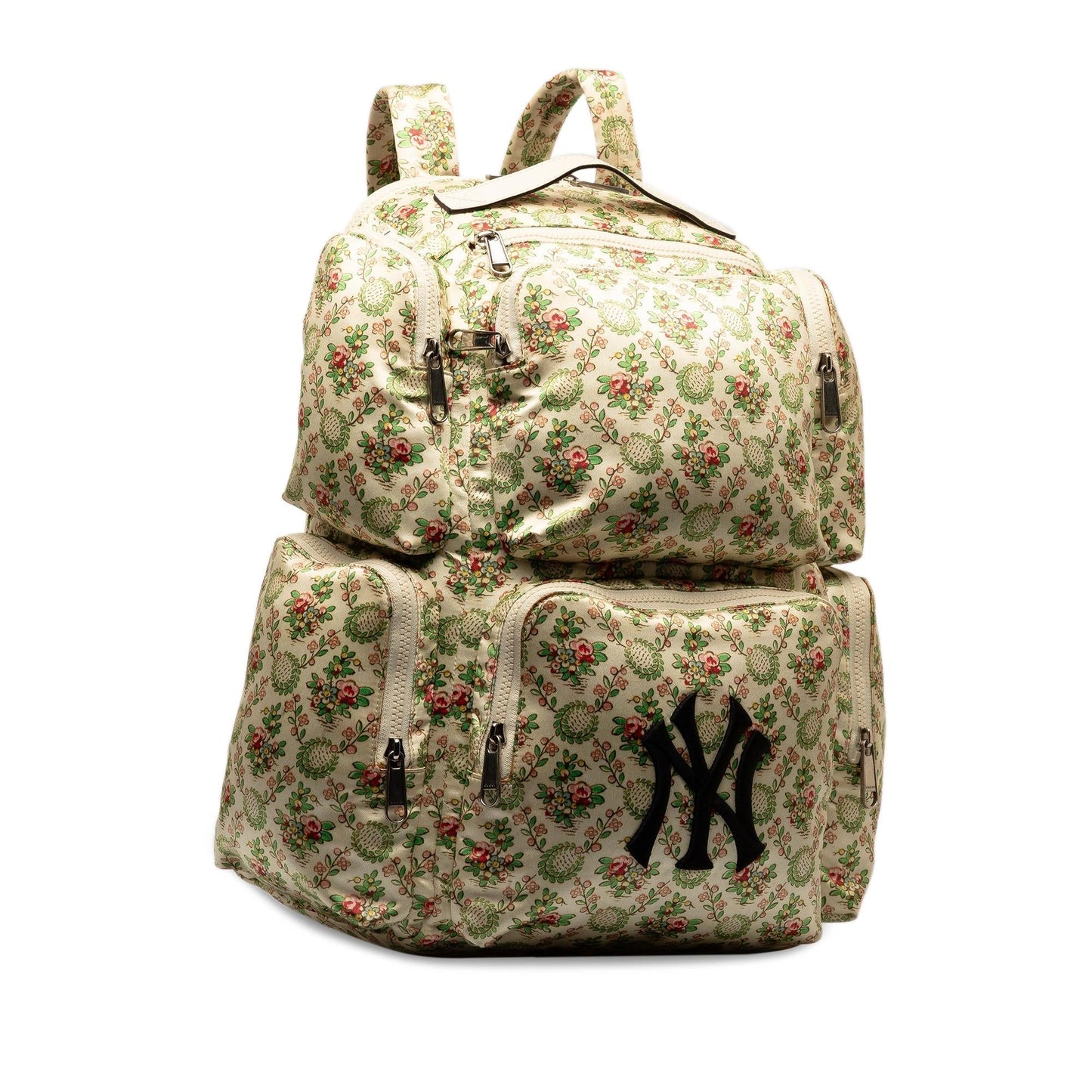 Gucci MLB Floral NY Yankees Patch Satin Brown Backpack Shg Chovbl