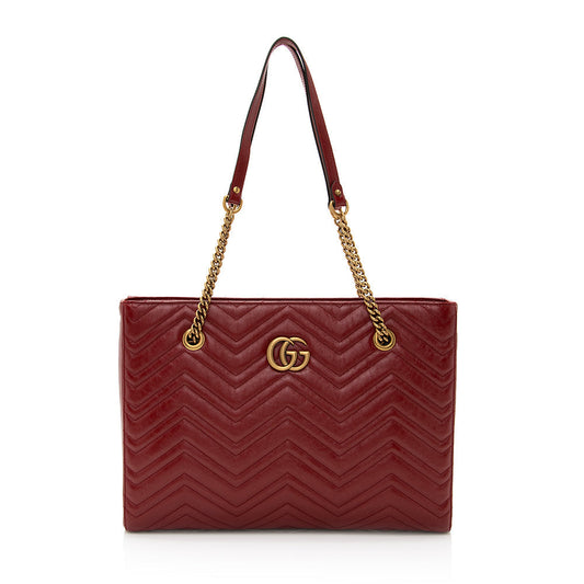 Gucci GG Marmont Chain SHF Matelasse Calfskin Red Medium Tote Bag