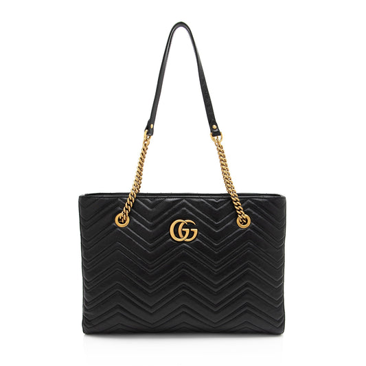 Gucci GG Marmont Chain Matelasse Calfskin Black Medium Tote Bag