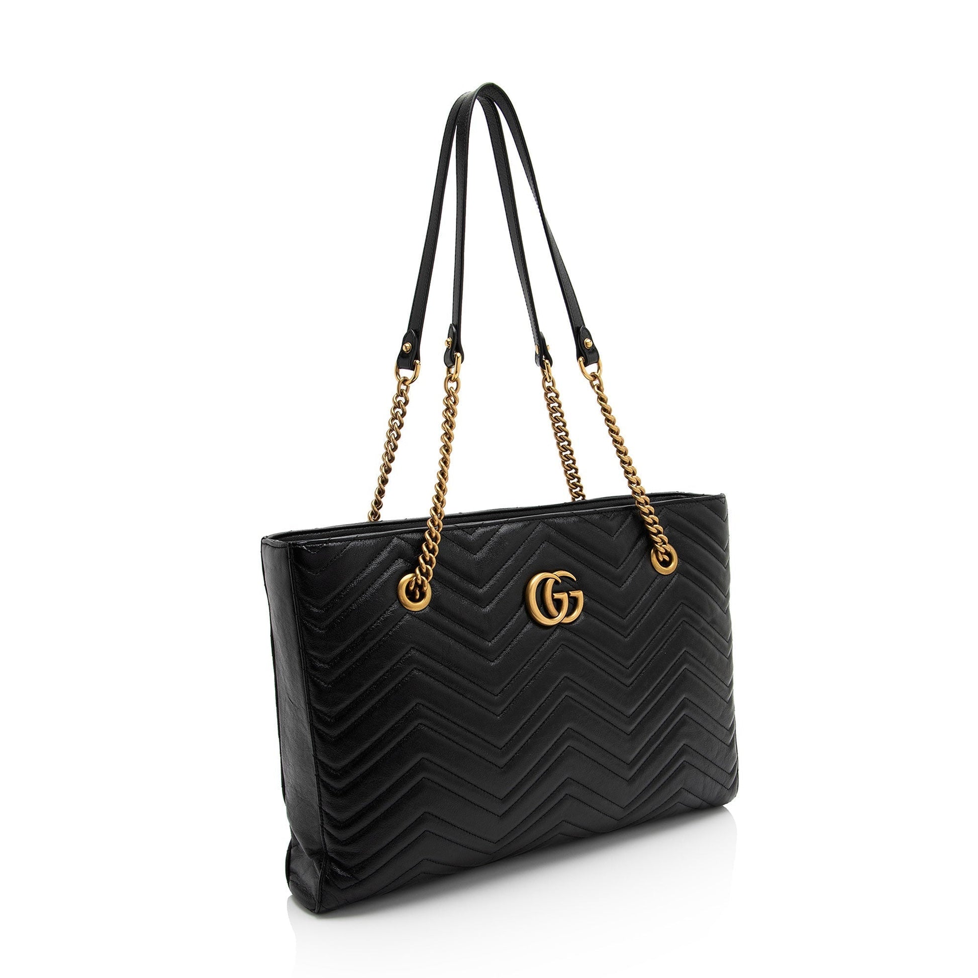 Gucci GG Marmont Chain Matelasse Calfskin Black Medium Tote Bag