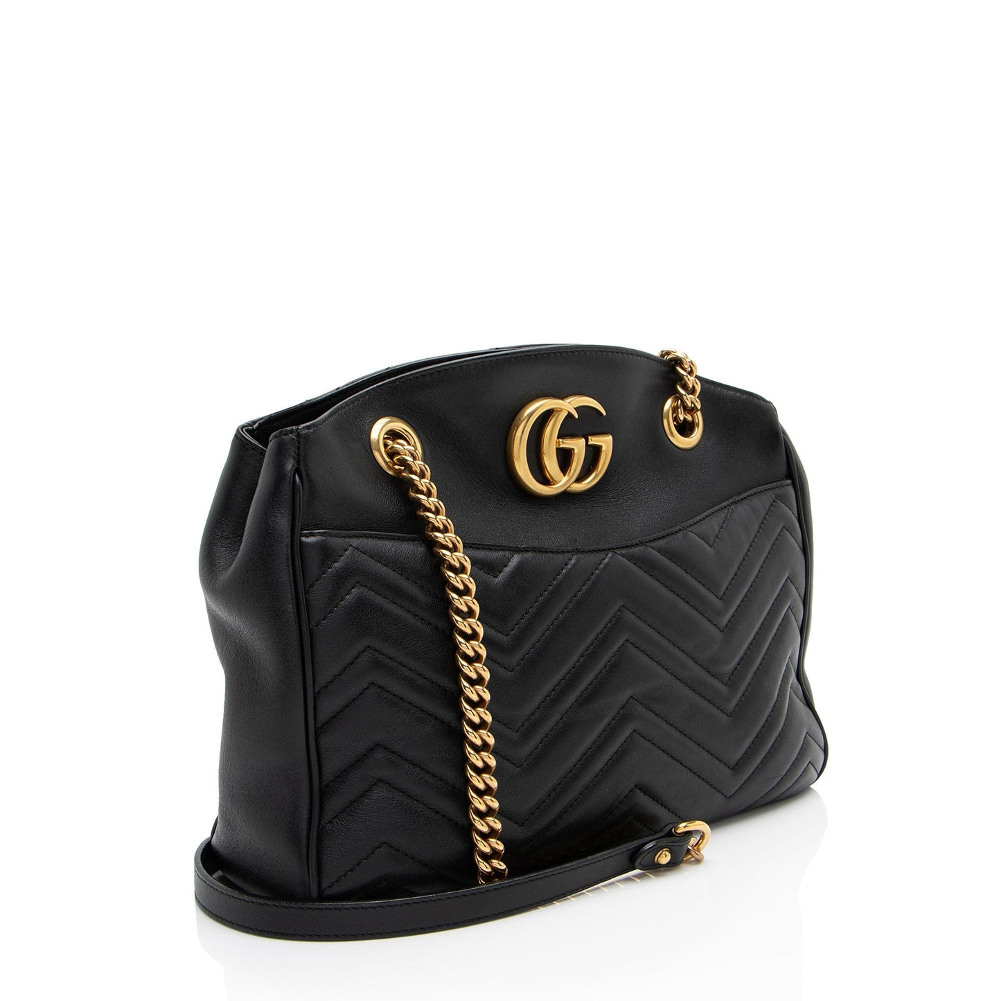 Gucci GG Marmont Open SHF-iImF5c Matelasse Calfskin Black Medium Shoulder Bag
