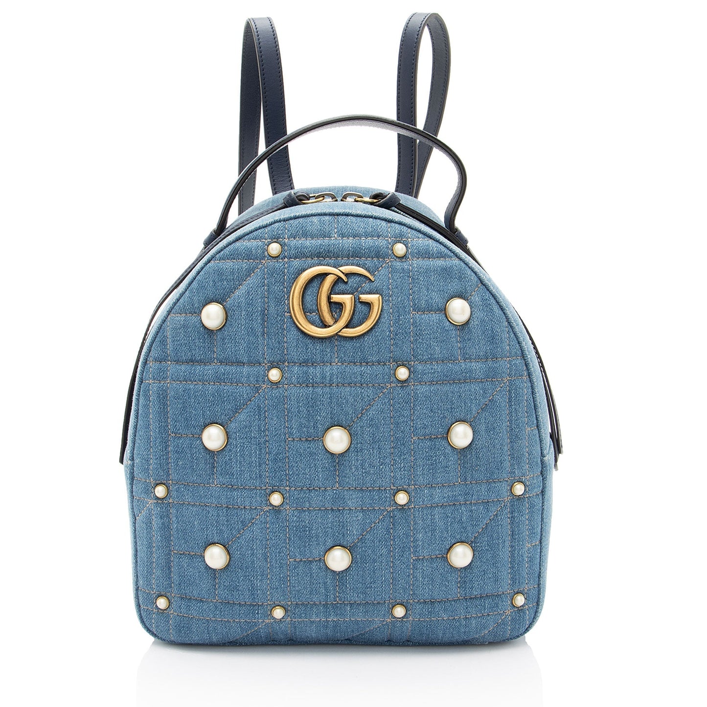 Gucci Pearl GG Marmont Backpack Matelasse Denim