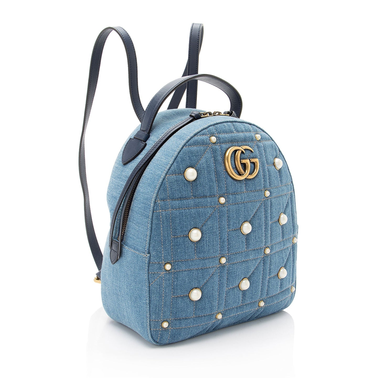 Gucci Pearl GG Marmont Backpack Matelasse Denim