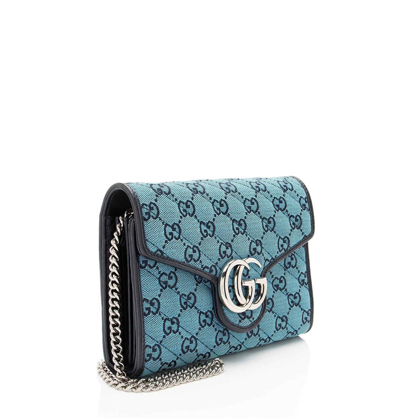 Gucci GG Marmont Wallet on Matelasse Leather Canvas Blue Crossbody Bag