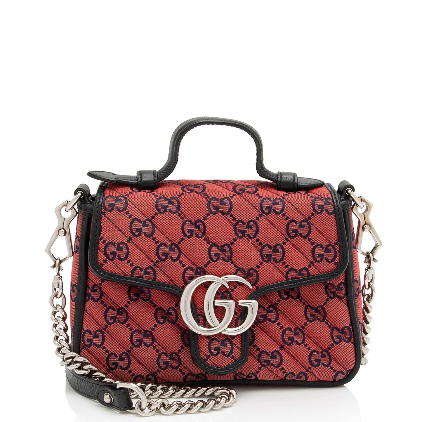 Gucci GG Marmont Top Handle Leather Canvas Black Red Crossbody Bag
